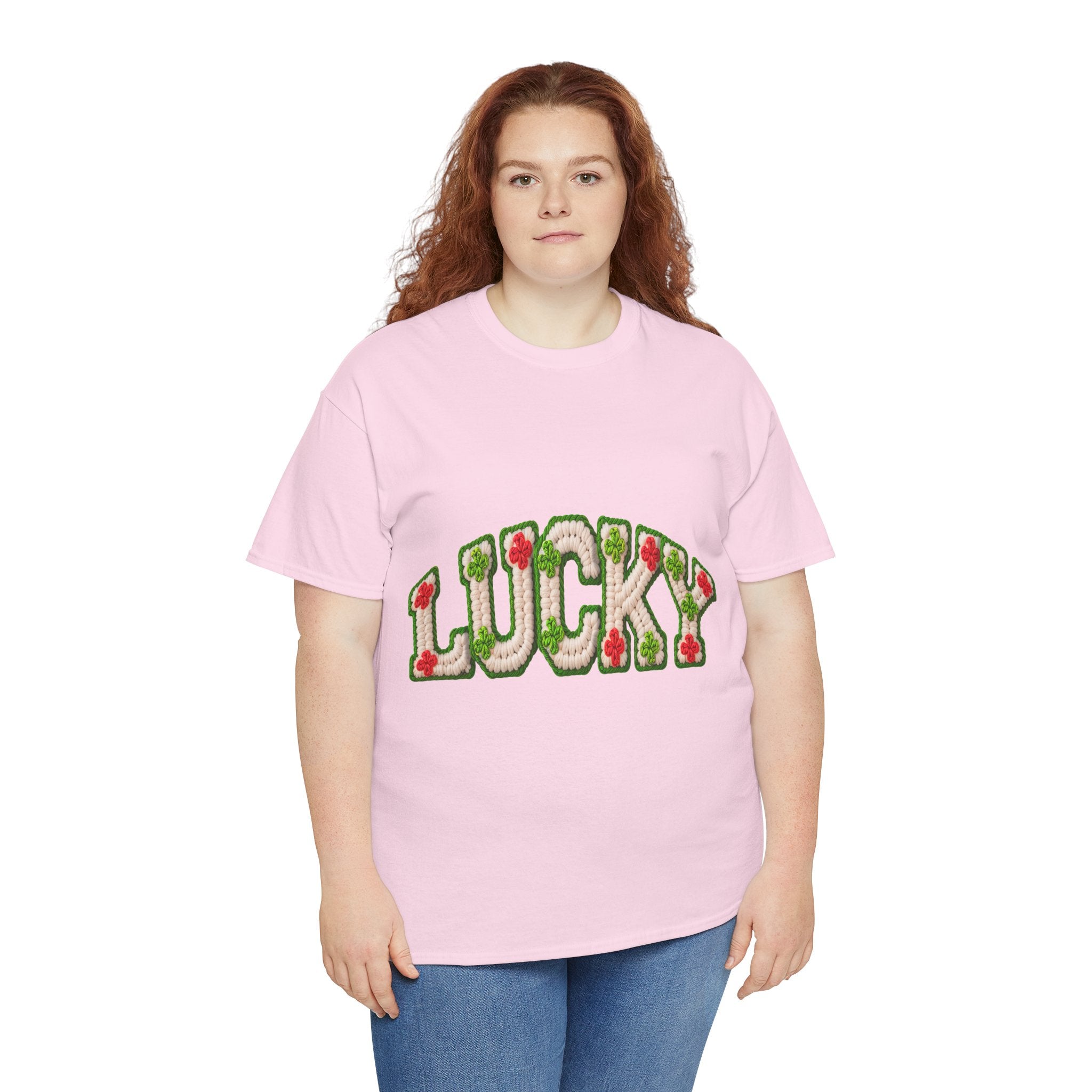 Lucky Crochet Clover T-Shirt — Faux-Yarn Embroidered St. Patrick’s Unisex Cotton Tee