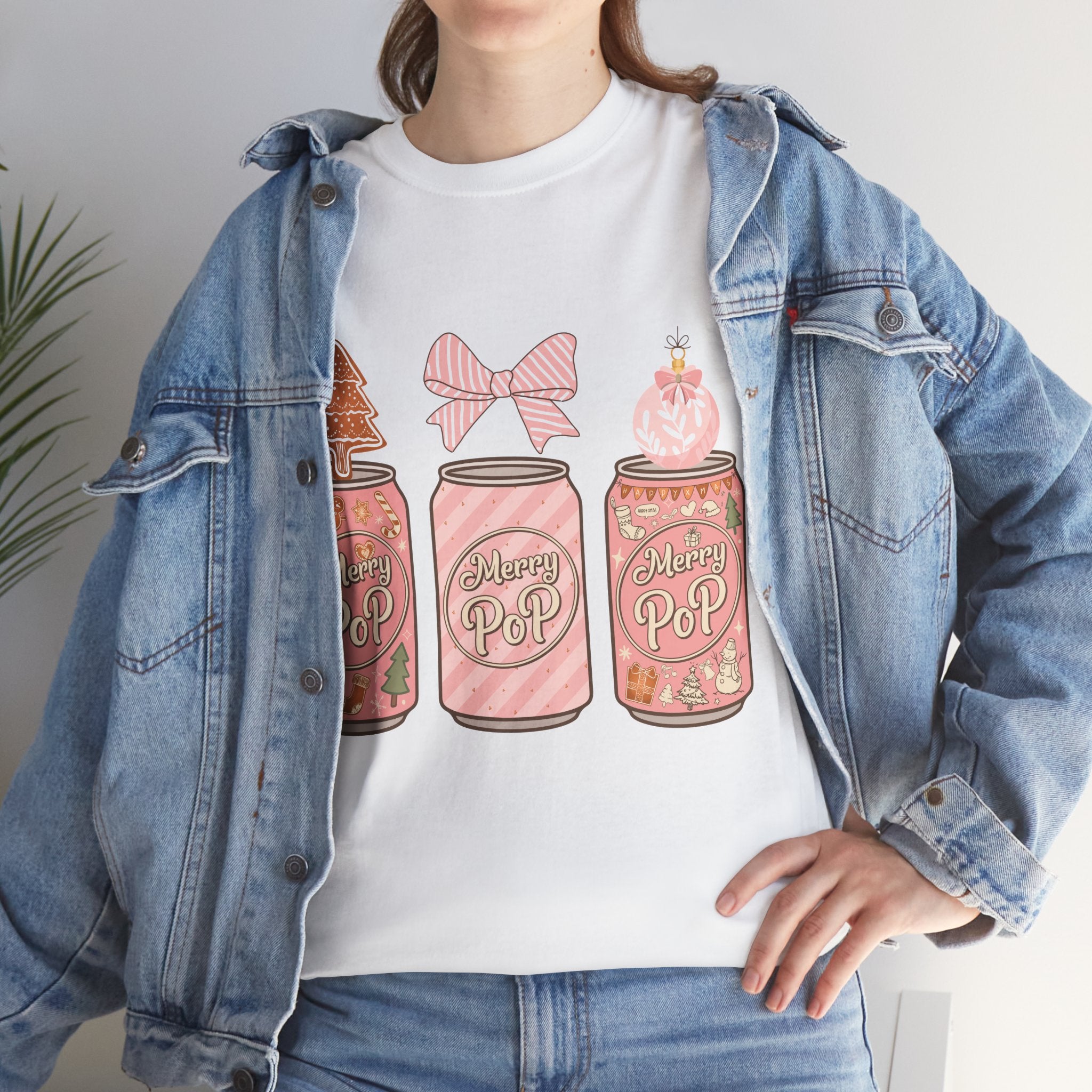 Merry Pop Christmas Soda Can Tee — Pastel Holiday Graphic Unisex Cotton T-Shirt