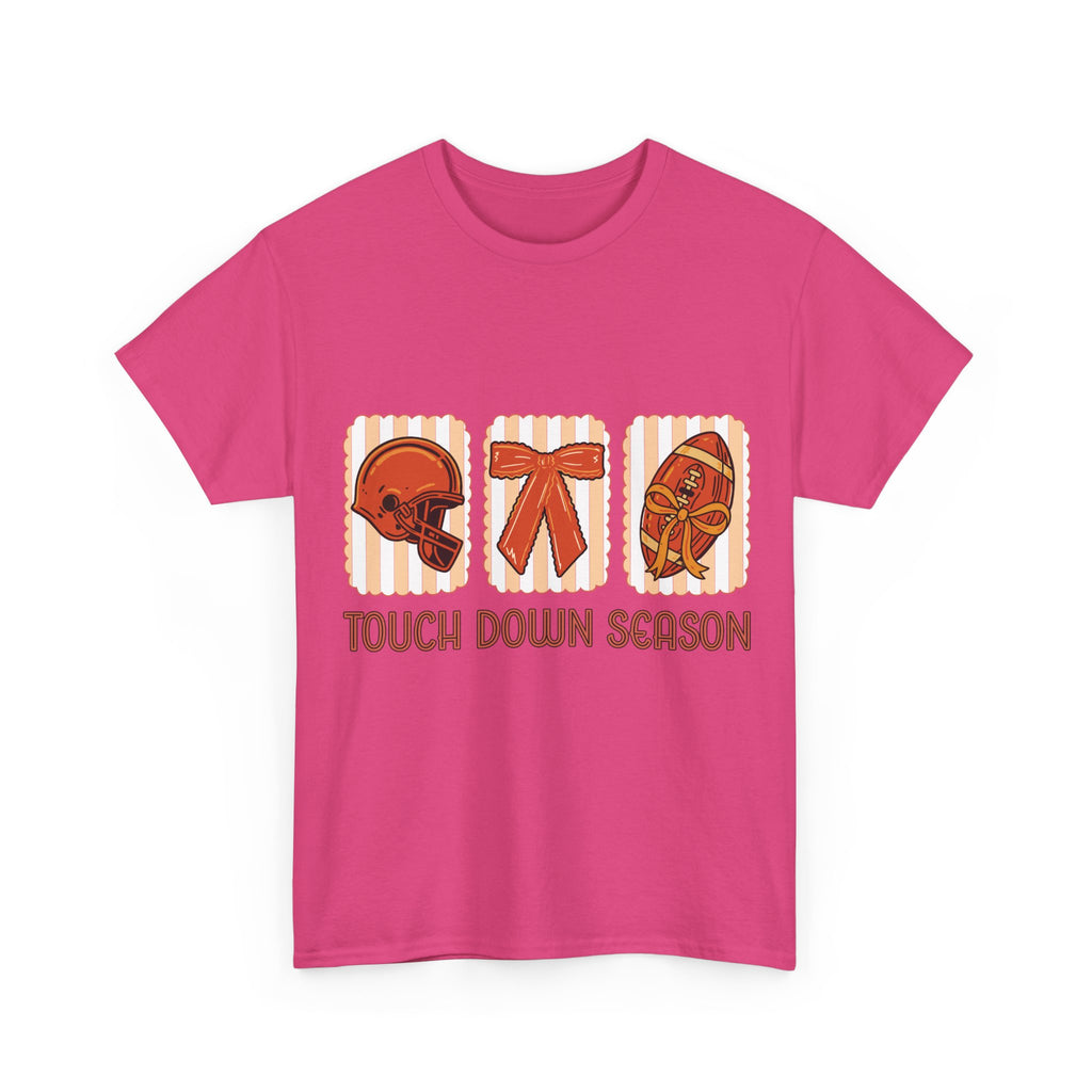 Touch Down Season Football Tee — Striped Fall Helmet & Bow Design Unisex Cotton Tee