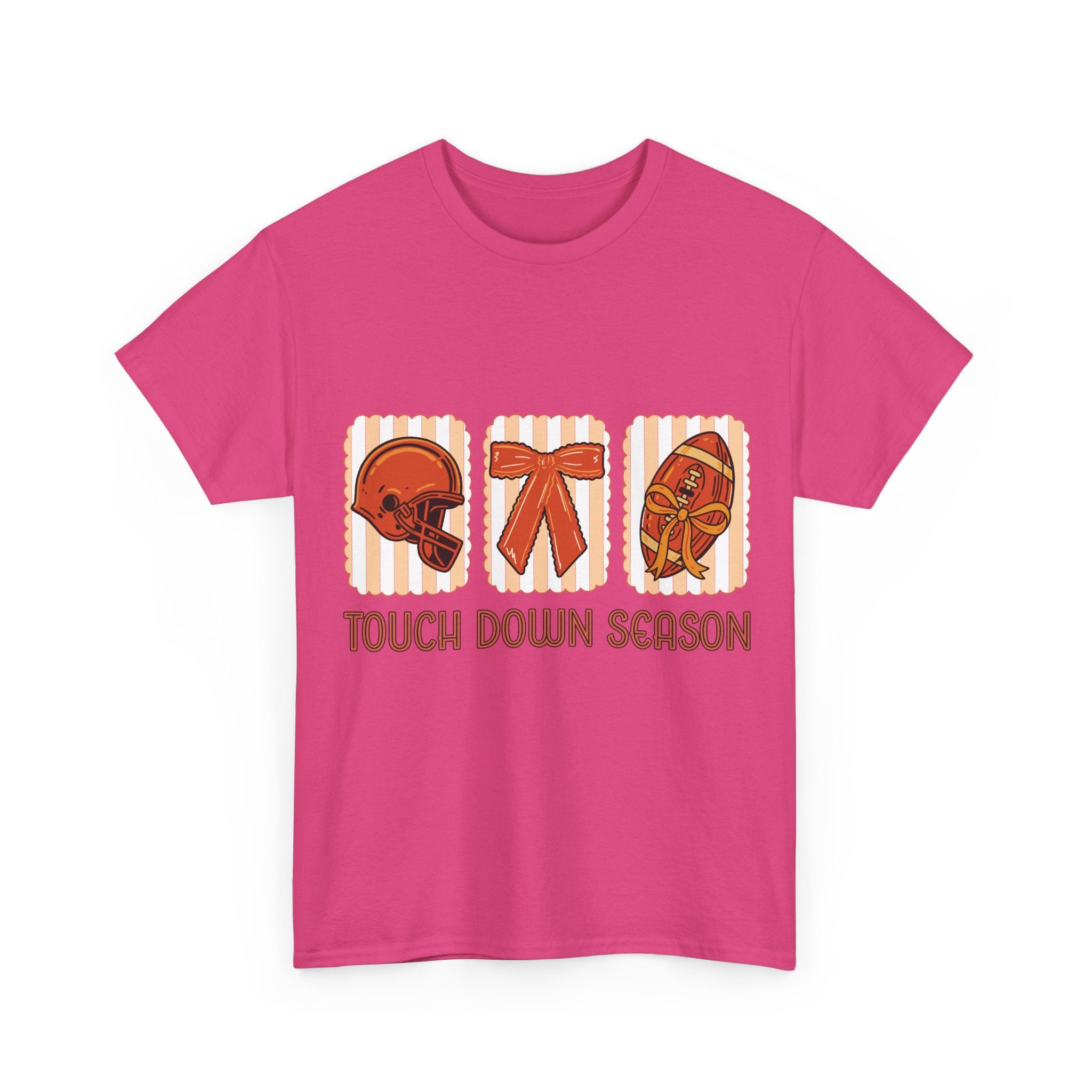 Touch Down Season Football Tee — Striped Fall Helmet & Bow Design Unisex Cotton Tee