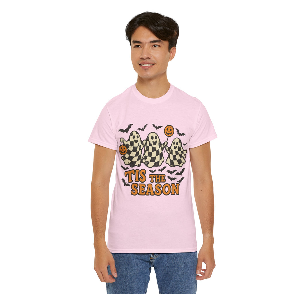 Halloween Ghosts Checker Pattern Unisex Cotton Tee