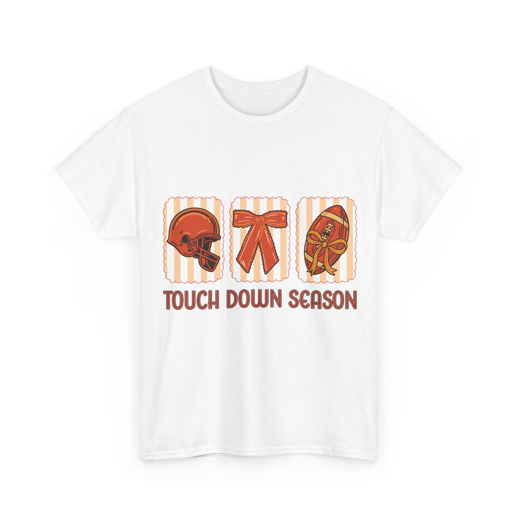 Touch Down Season Football Tee — Striped Fall Helmet & Bow Design Unisex Cotton Tee