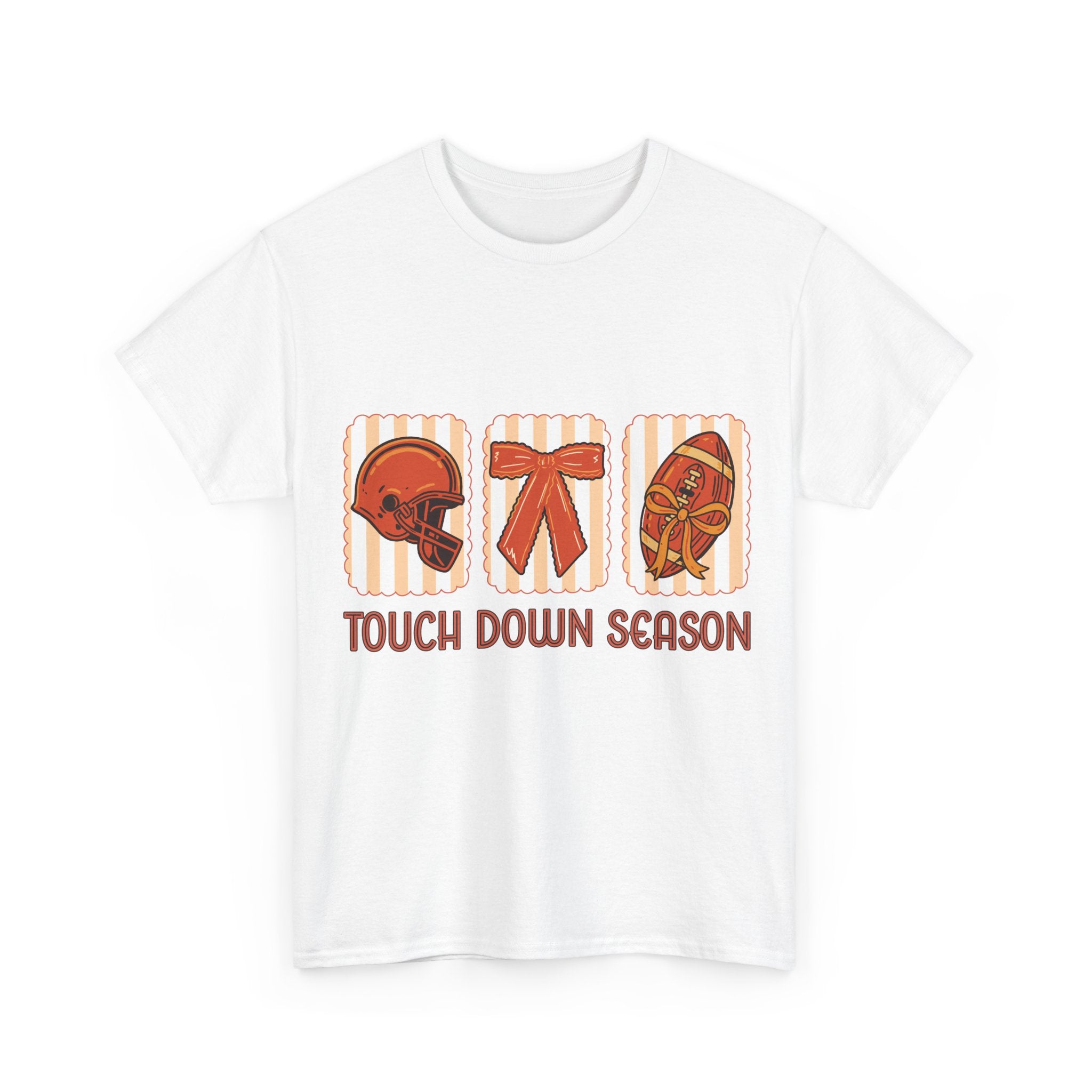 Touch Down Season Football Tee — Striped Fall Helmet & Bow Design Unisex Cotton Tee