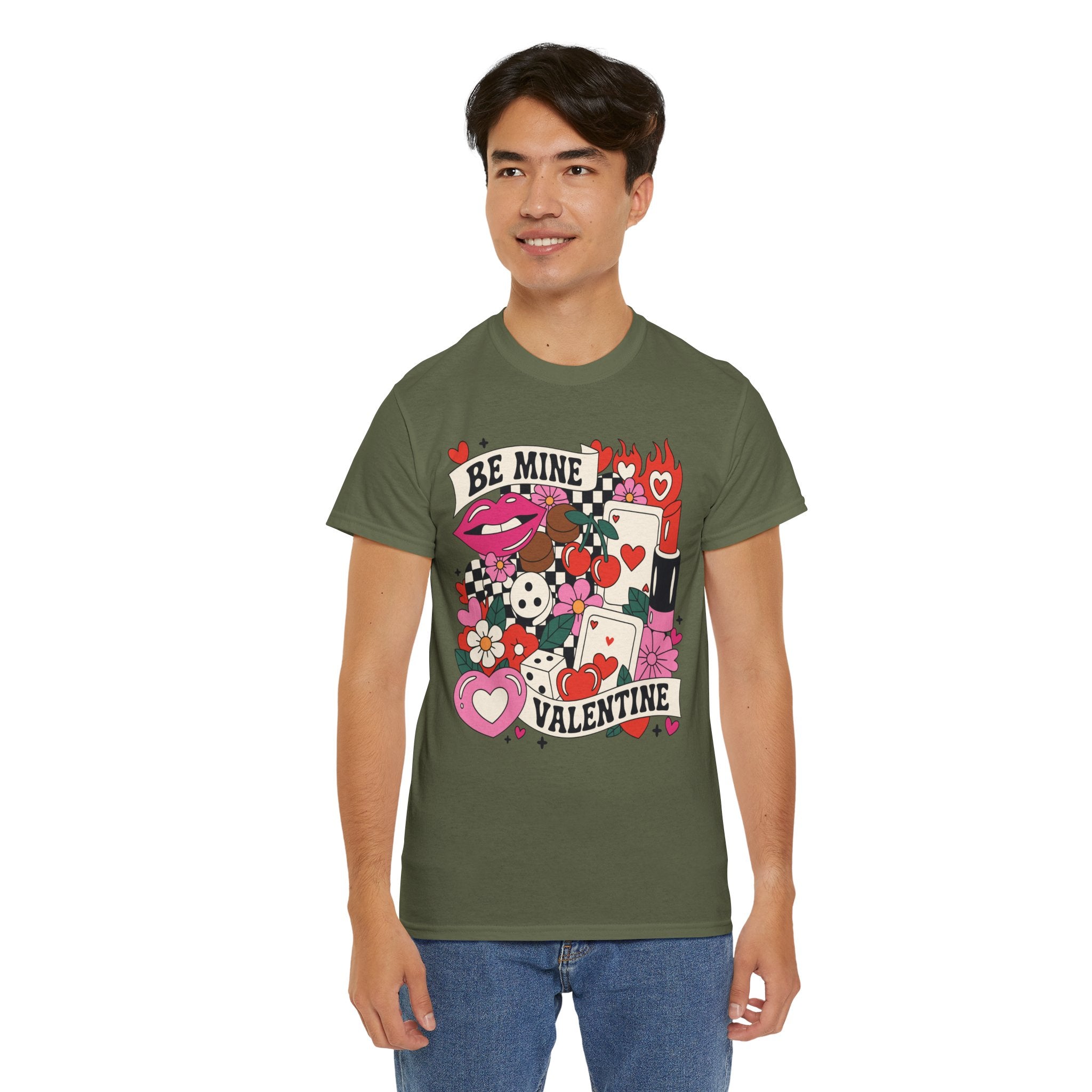 Be Mine Valentine Pop-Art Tee — Lips, Cherries & Retro Valentine Collage...Unisex Cotton Tee