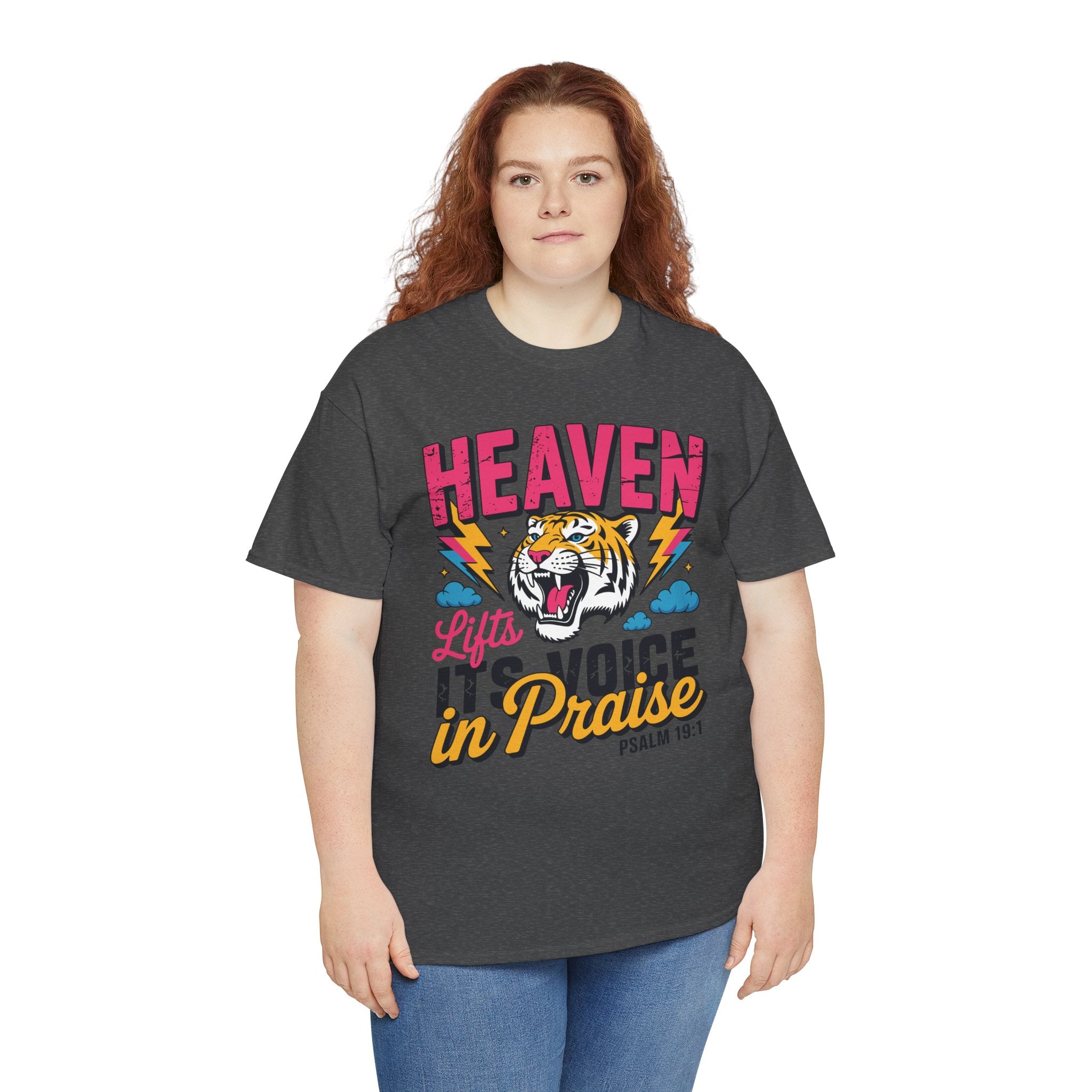 Psalm 19:1 Tiger Praise T-Shirt — Bold Christian Roaring Tiger Graphic.Unisex Cotton Tee