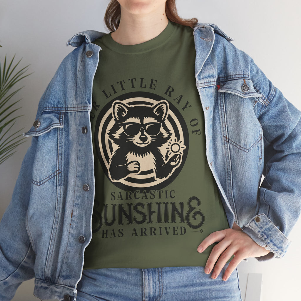 Cool Raccoon Sunglasses T-Shirt — Raccoon Holding Sun Graphic Unisex Cotton Tee