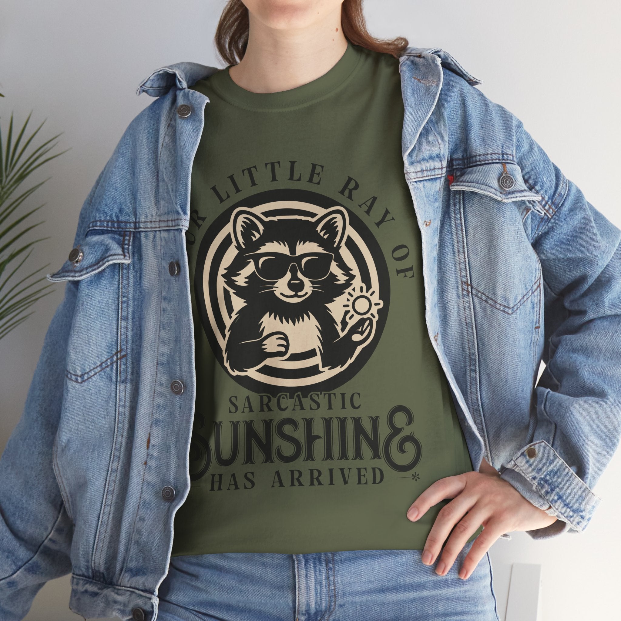 Cool Raccoon Sunglasses T-Shirt — Raccoon Holding Sun Graphic Unisex Cotton Tee