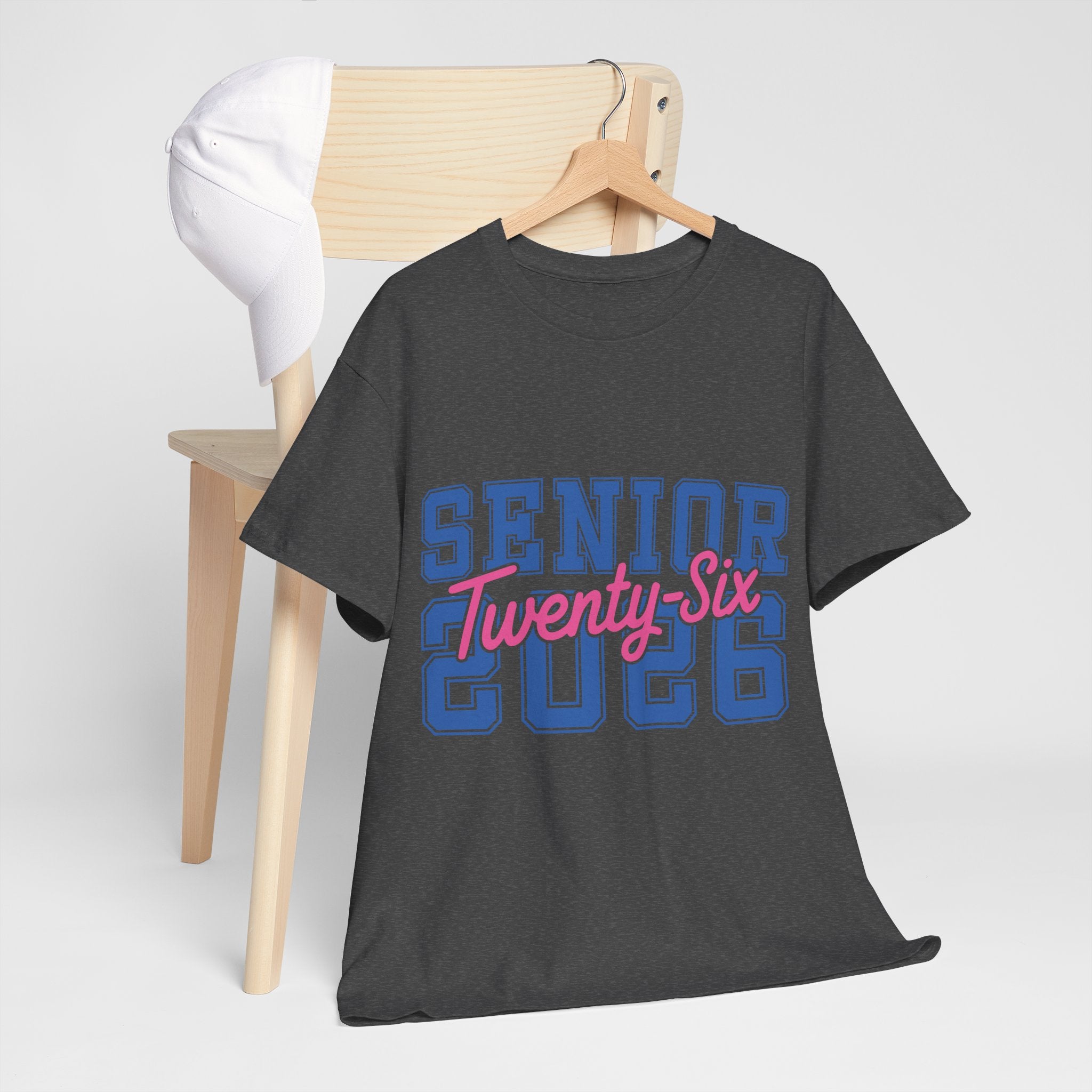 Senior 2026 Tee — Pink Varsity Block with Blue Script Overlay Unisex Cotton Tee