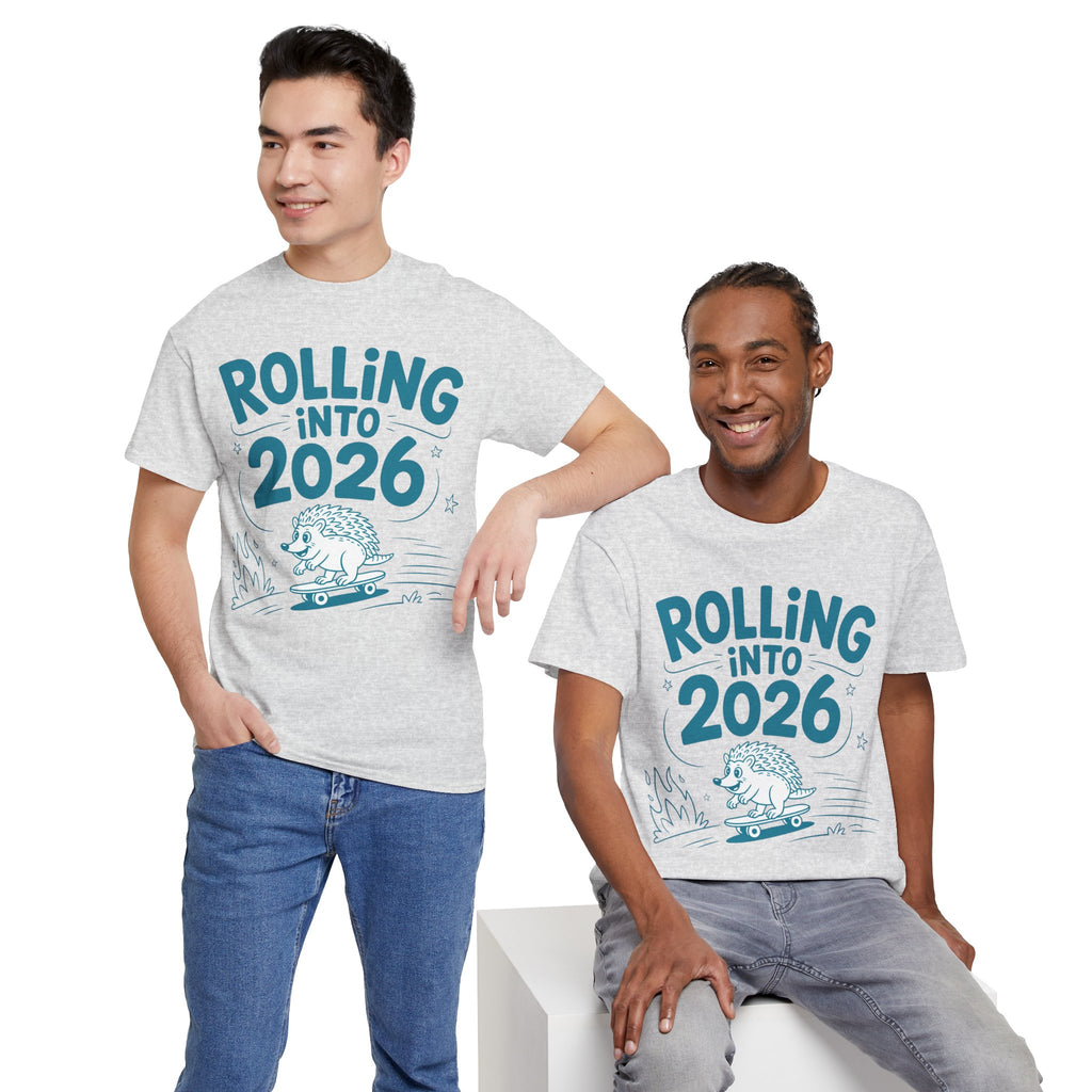 Rolling Into 2026 Hedgehog Skateboard Unisex Cotton Tee
