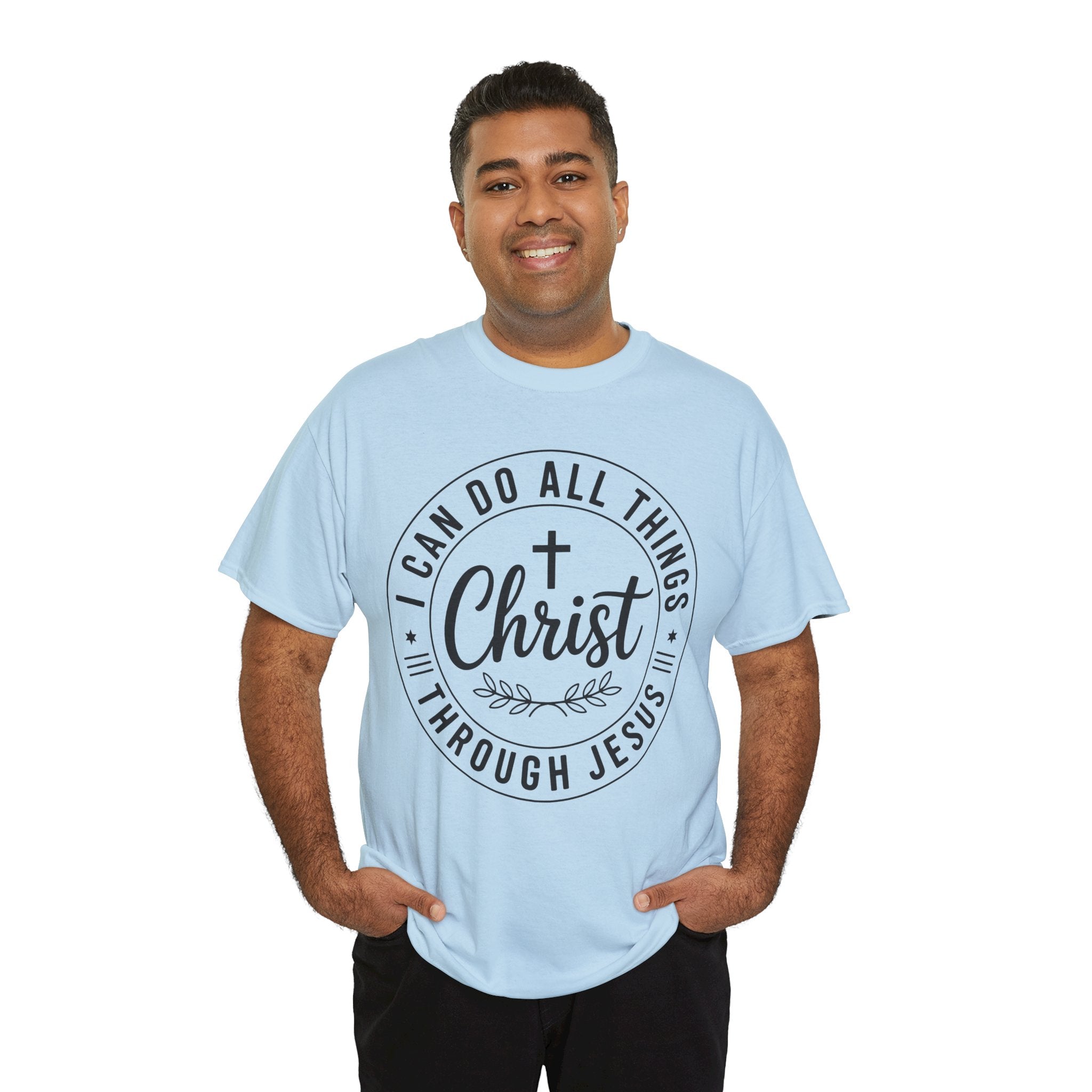 Christian Cross T‑Shirt — "I Can Do All Things Through Christ" Unisex Cotton tee