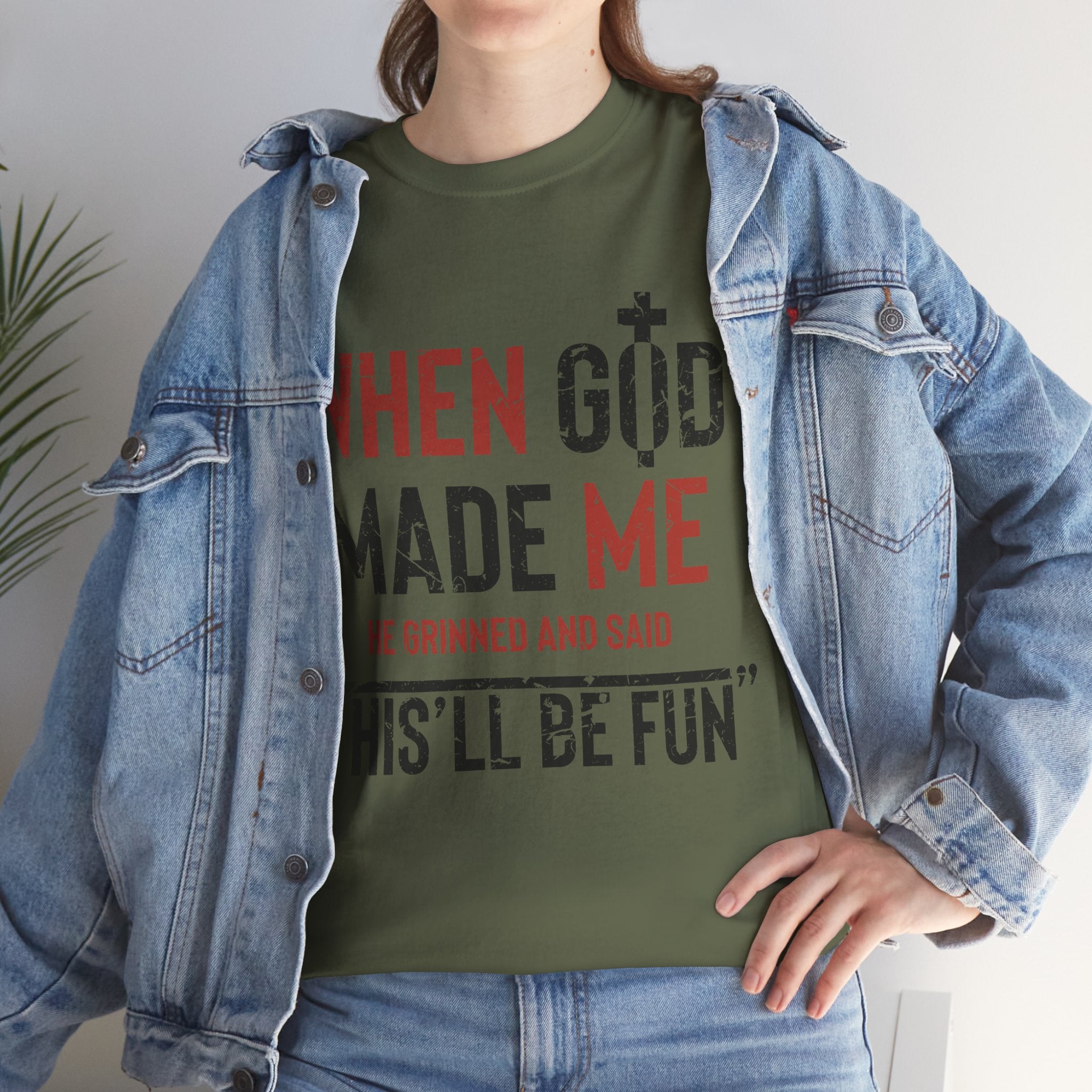 Humorous Grunge Quote Tee — "When He Saw Me, He Grinned and Said"Unisec Cotton Tee
