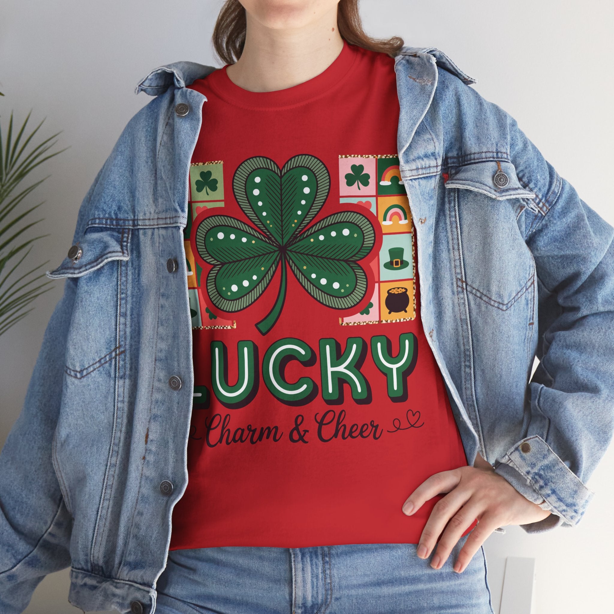 Lucky Charm & Cheer Clover Tee — Patchwork St. Patrick’s Day Unisex Cotton T-Shirt