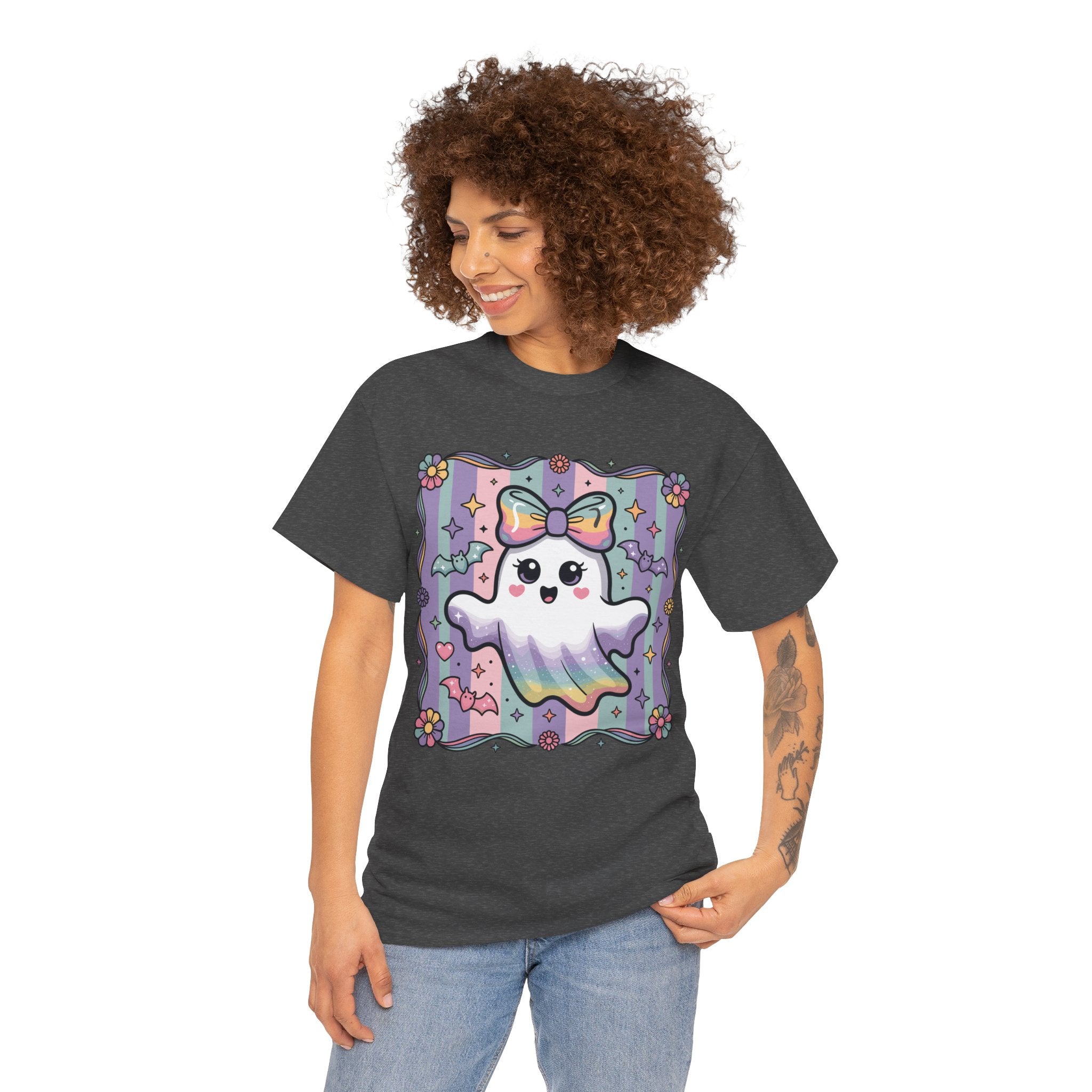 Pastel Ghost Rainbow Bow Unisex Cotton Tee