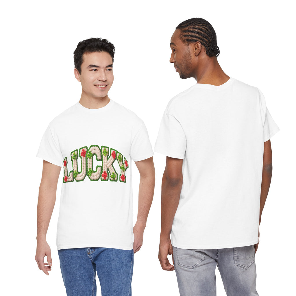 Lucky Crochet Clover T-Shirt — Faux-Yarn Embroidered St. Patrick’s Unisex Cotton Tee