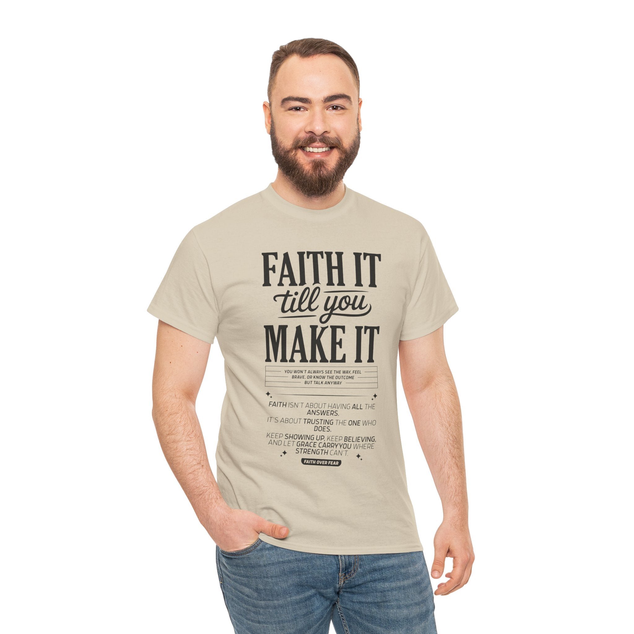Faith It Till You Make It Christian T-Shirt — Trust God Typography Unisex Cotton Tee