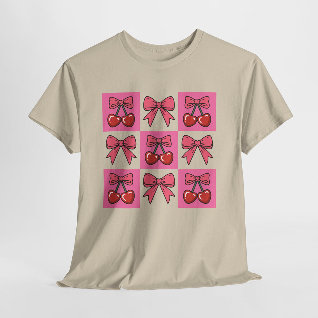 Cherry & Pink Bow Checkered Unisex Cotton Tee