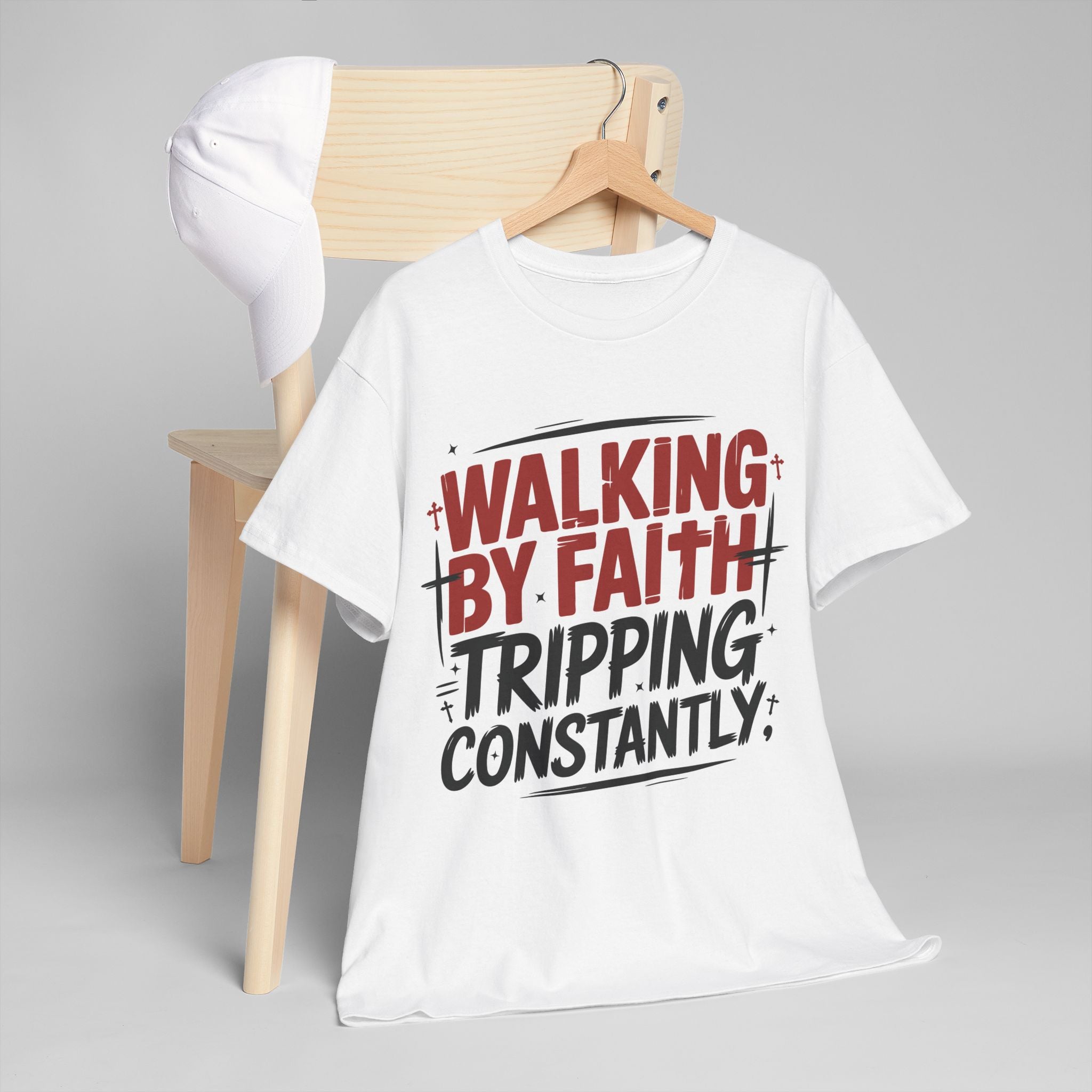 Walking by Faith, Tripping Constantly Unisex Cotton T-Shirt