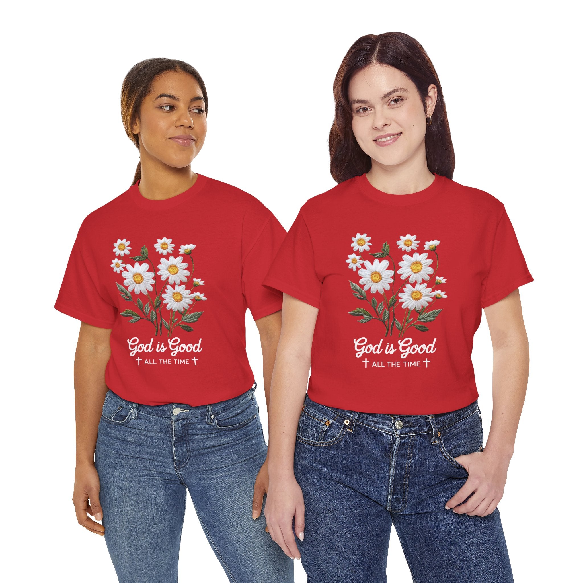 God Is Good All The Time Embroidered Daisy Unisex Cotton Tee