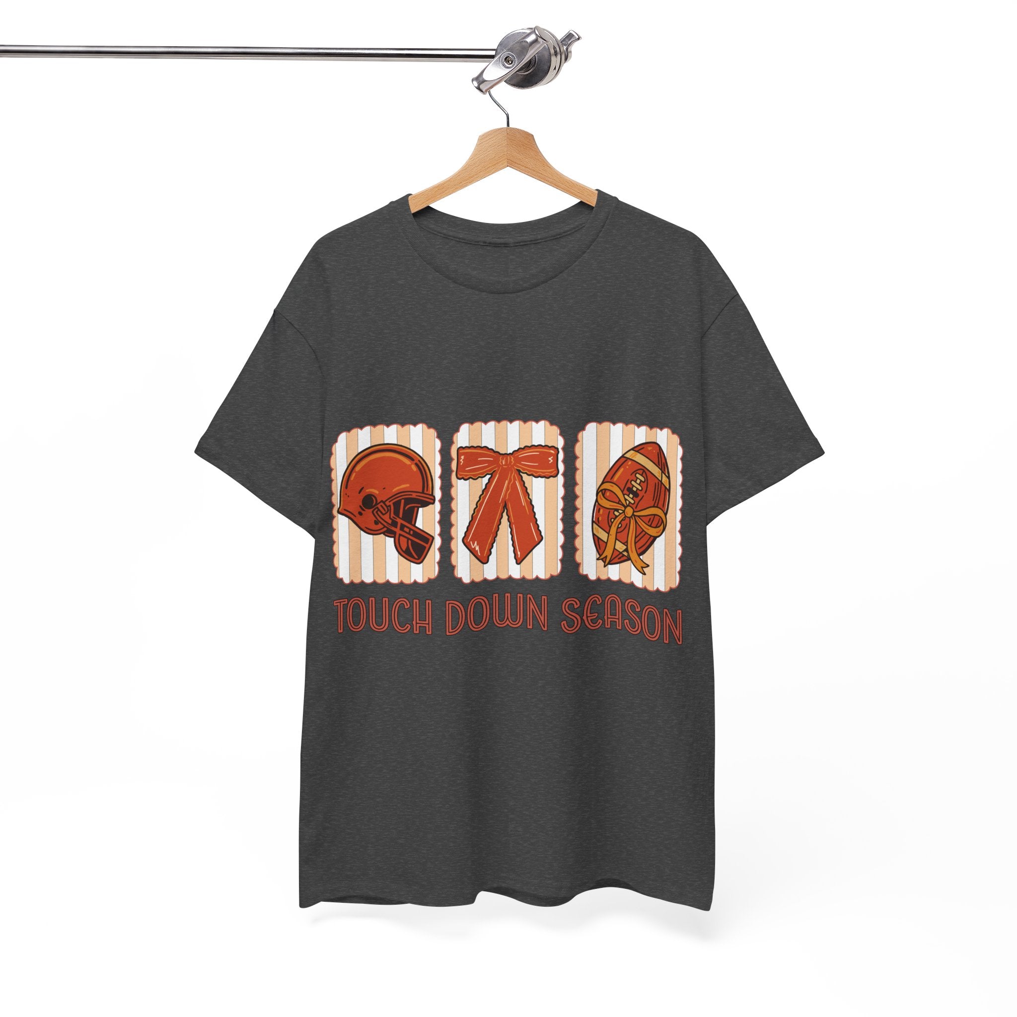 Touch Down Season Football Tee — Striped Fall Helmet & Bow Design Unisex Cotton Tee