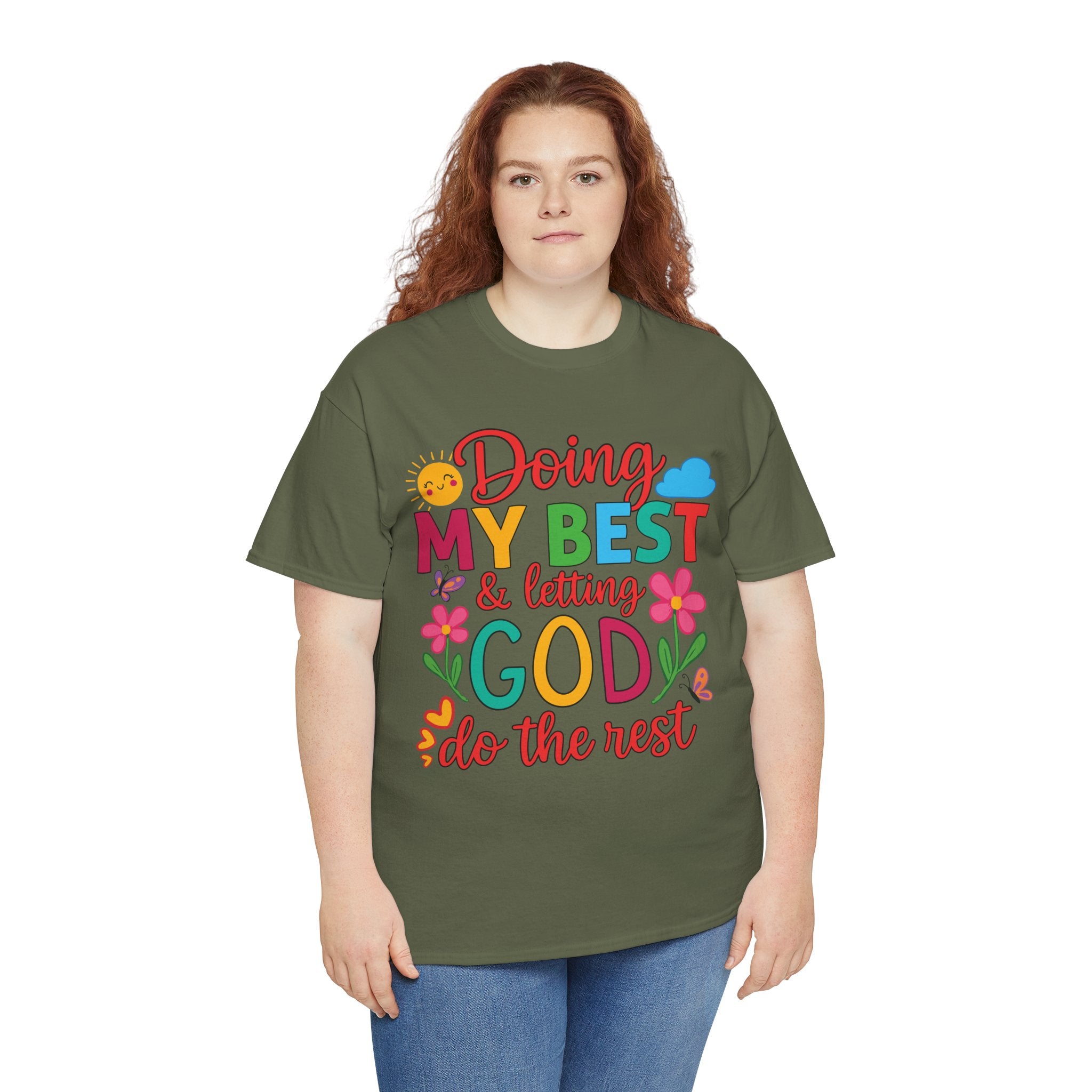 Doing My Best & Letting God Do The Rest T-Shirt — Floral Sun & Butterflies Inspirational Unisex Cotton Tee