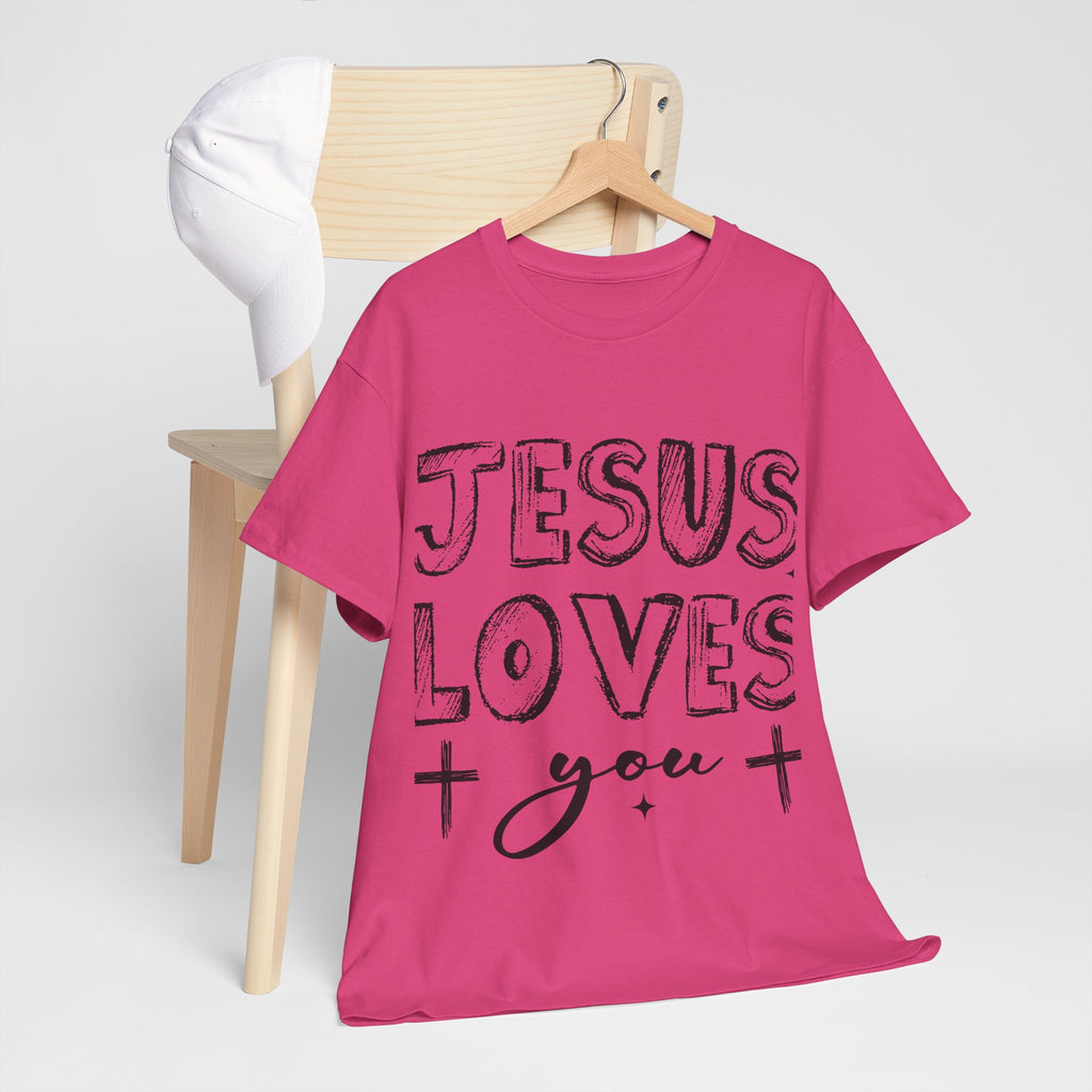 Jesus Loves You Chalk-Style Tee — Crosses & Stars Christian UNisex Cotton T-Shirt