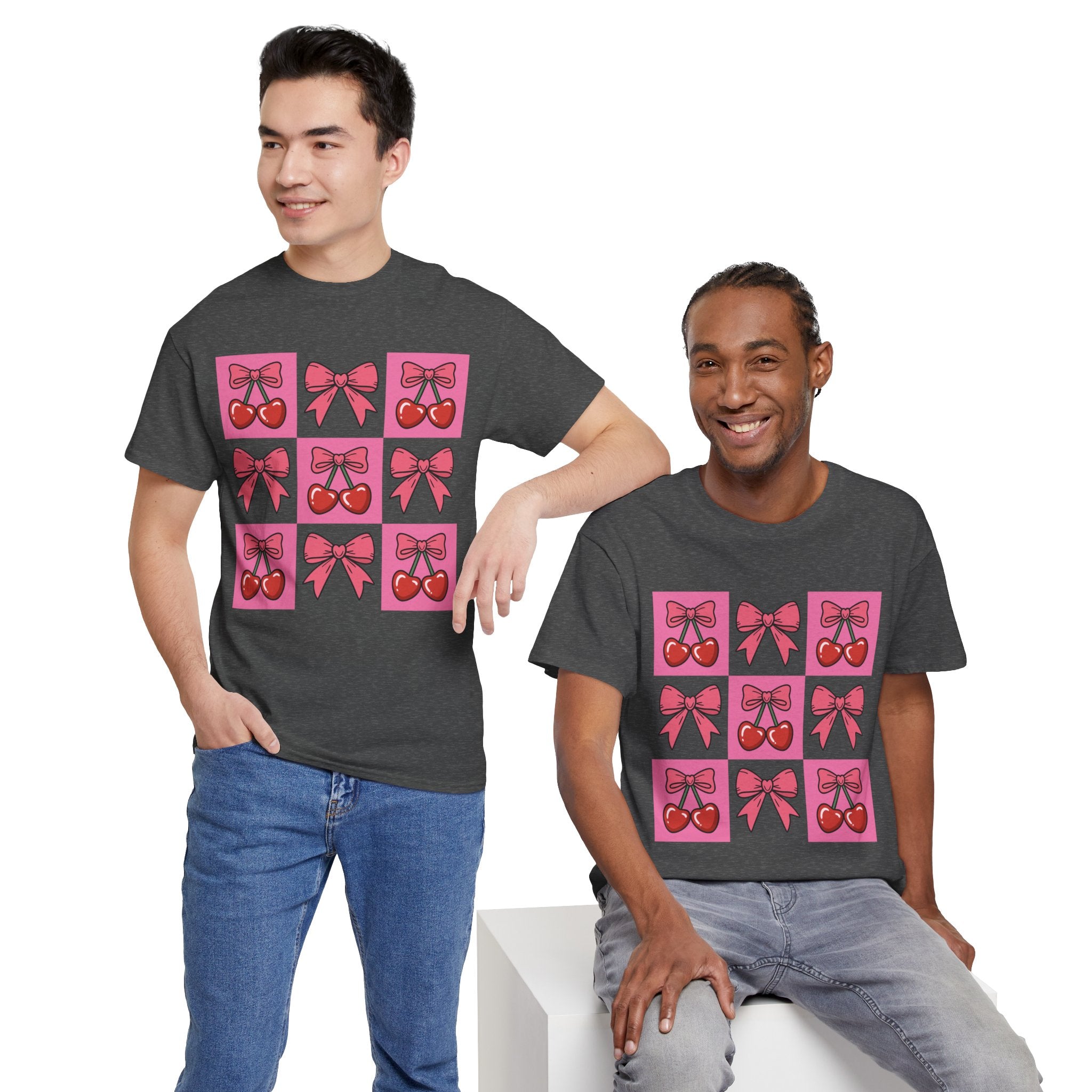 Cherry & Pink Bow Checkered Unisex Cotton Tee