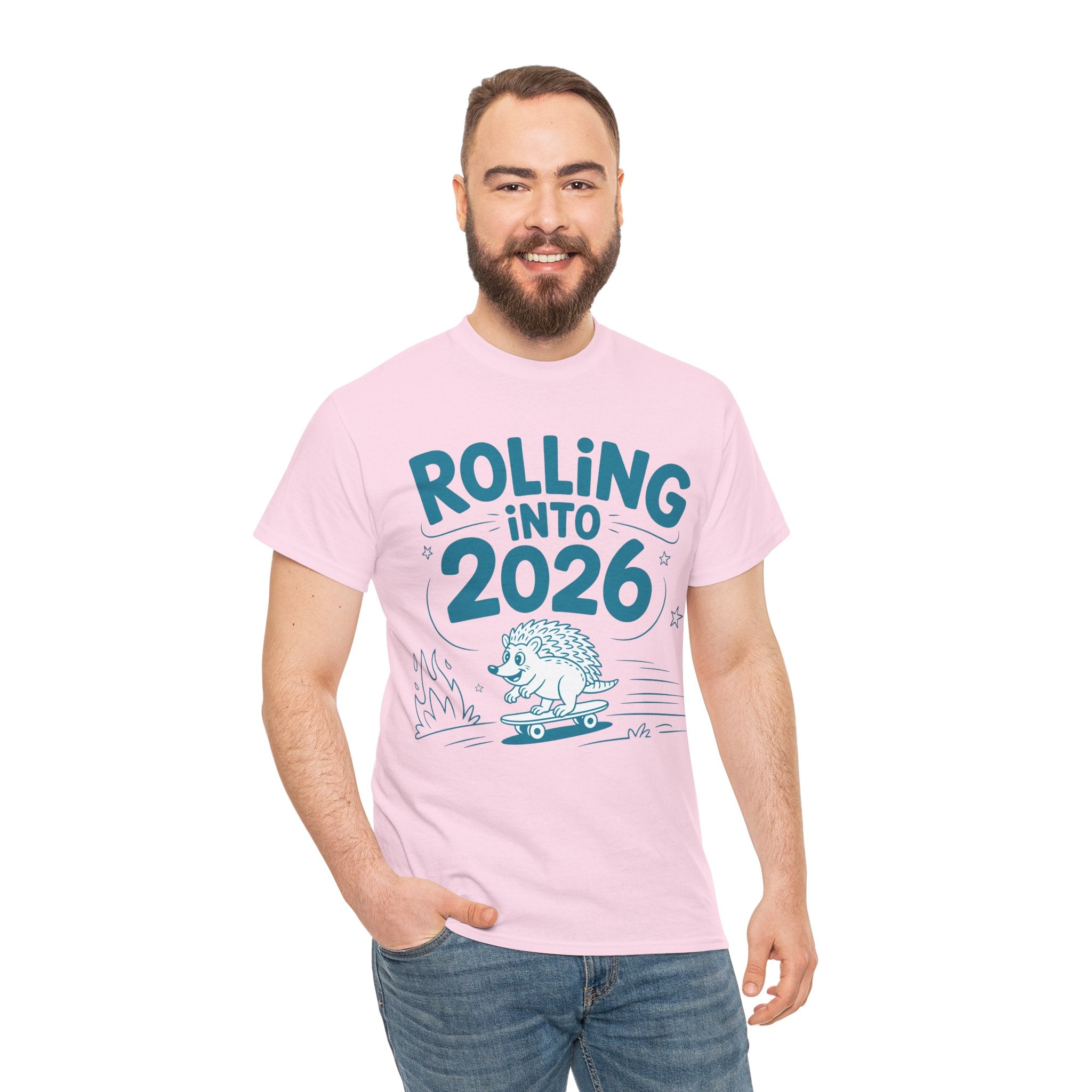 Rolling Into 2026 Hedgehog Skateboard Unisex Cotton Tee