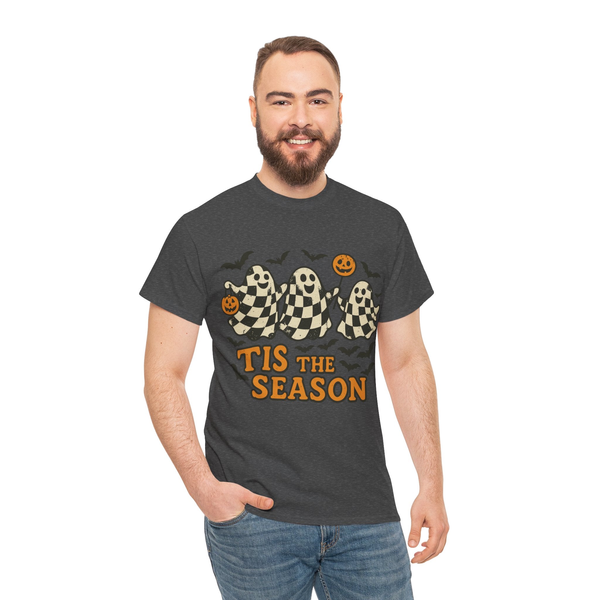 Halloween Ghosts Checker Pattern Unisex Cotton Tee