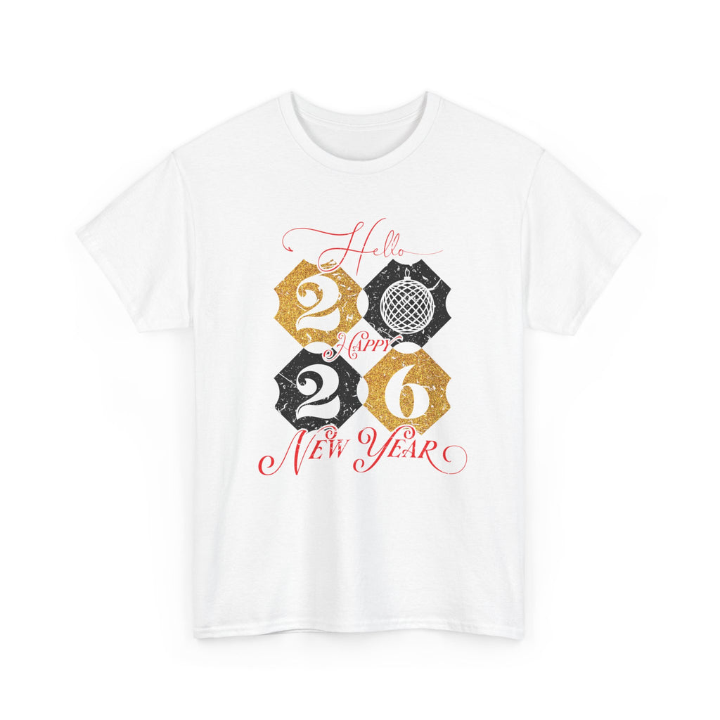 2026 Happy New Year Pink Varsity Tee — Fireworks Party Graphic.Unisex Cotton Tee