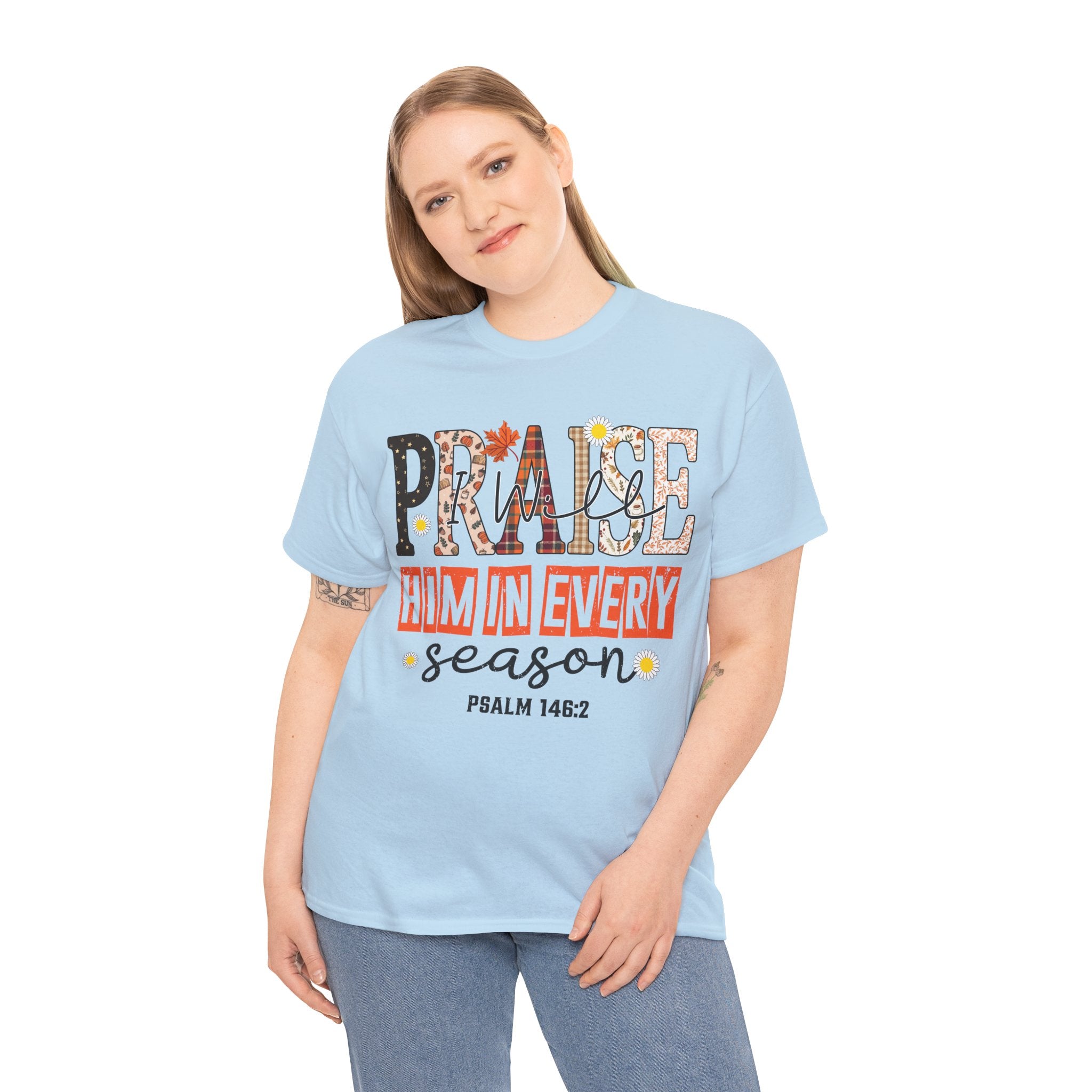 Praise Him In Every Tee — Fall Daisies & Leaf Floral Graphic Unisex Cotton T-Shirt