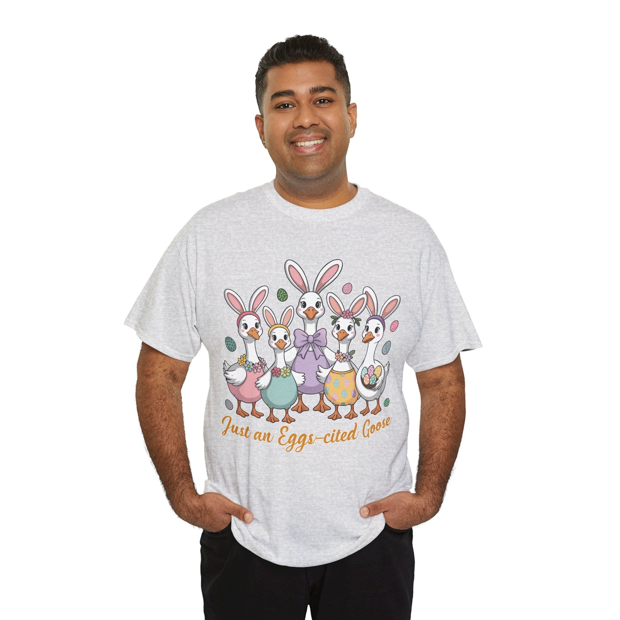 Just an Eggs-cited Goose Easter Tee — Funny Geese in Bunny Ears Unisex Cotton Tee