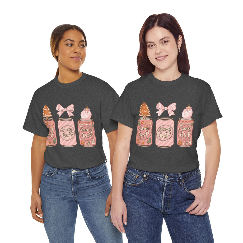 Merry Pop Christmas Soda Can Tee — Pastel Holiday Graphic Unisex Cotton T-Shirt