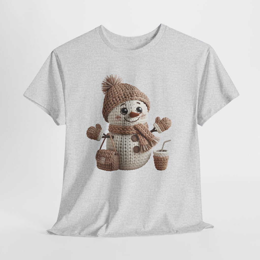 Snowman Knit‑Style Graphic Tee — Cute Faux‑Yarn Snowman with Hat, Scarf & Mittens.Unisex Cotton Tee