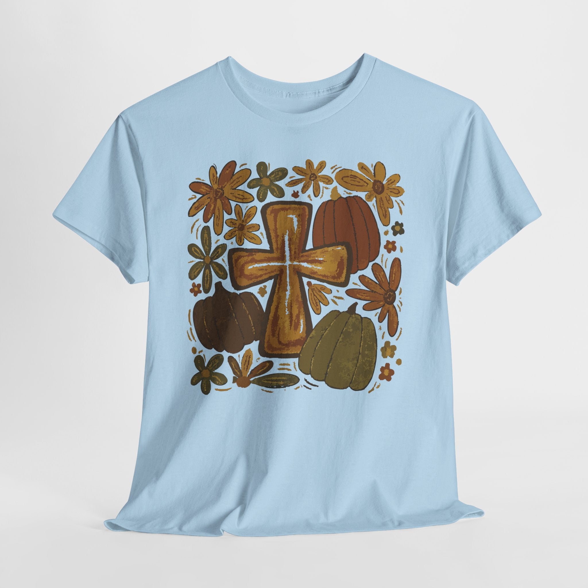 Autumn Cross Tee — Rustic Pumpkin & Fall Floral Christian Unisaex Cotton T-Shirt