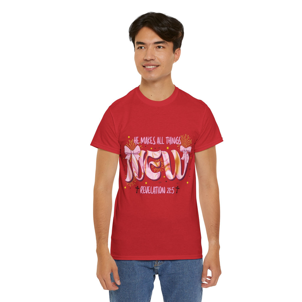 Christian Marble Tee — “He Makes All Things New” (Revelation 21:5)... Unisex Cotton Tee