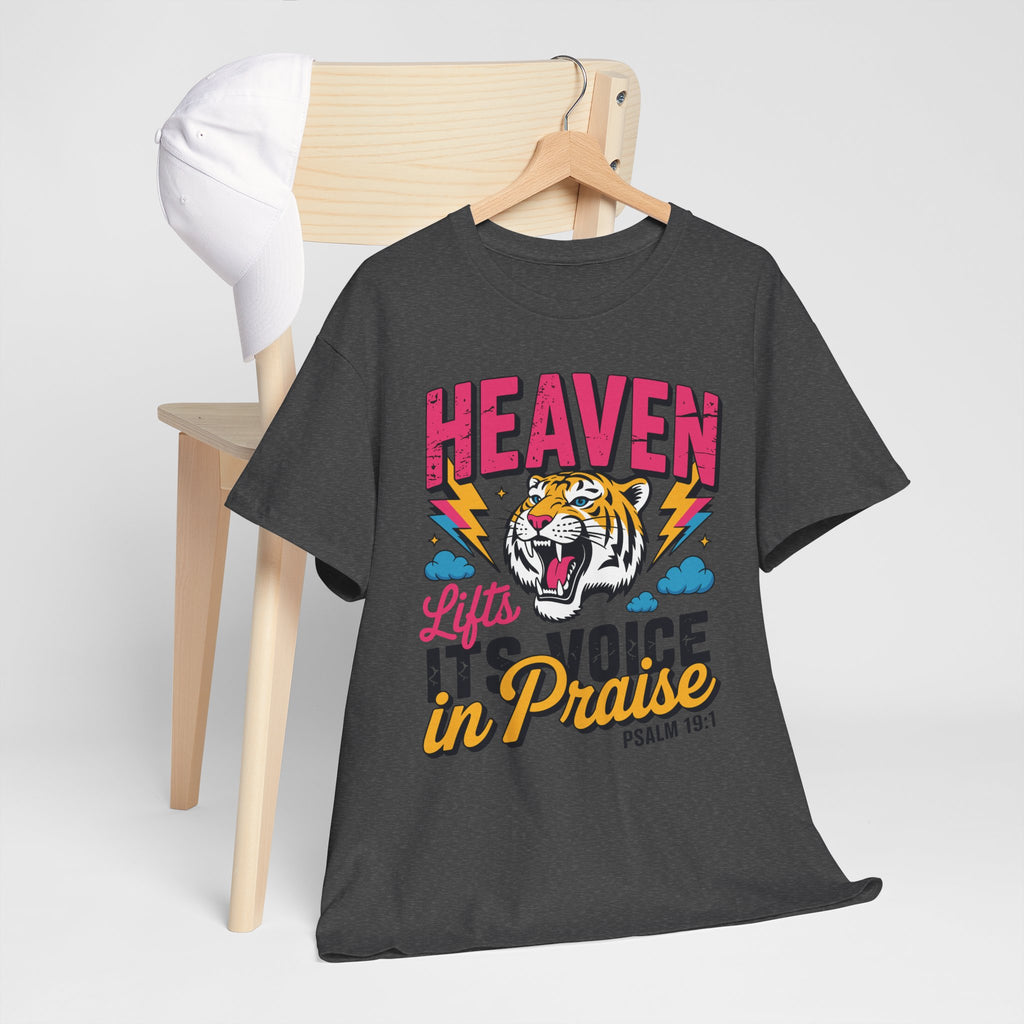 Psalm 19:1 Tiger Praise T-Shirt — Bold Christian Roaring Tiger Graphic.Unisex Cotton Tee