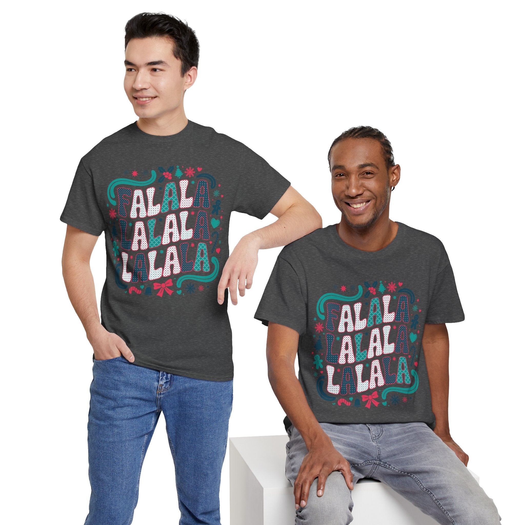 Fa La La La La Christmas T-Shirt — Festive Candy Cane & Gingerbread Holiday Unisex Cotton Tee