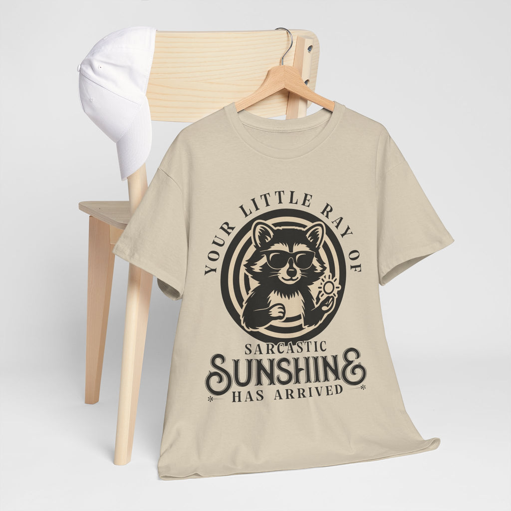 Cool Raccoon Sunglasses T-Shirt — Raccoon Holding Sun Graphic Unisex Cotton Tee