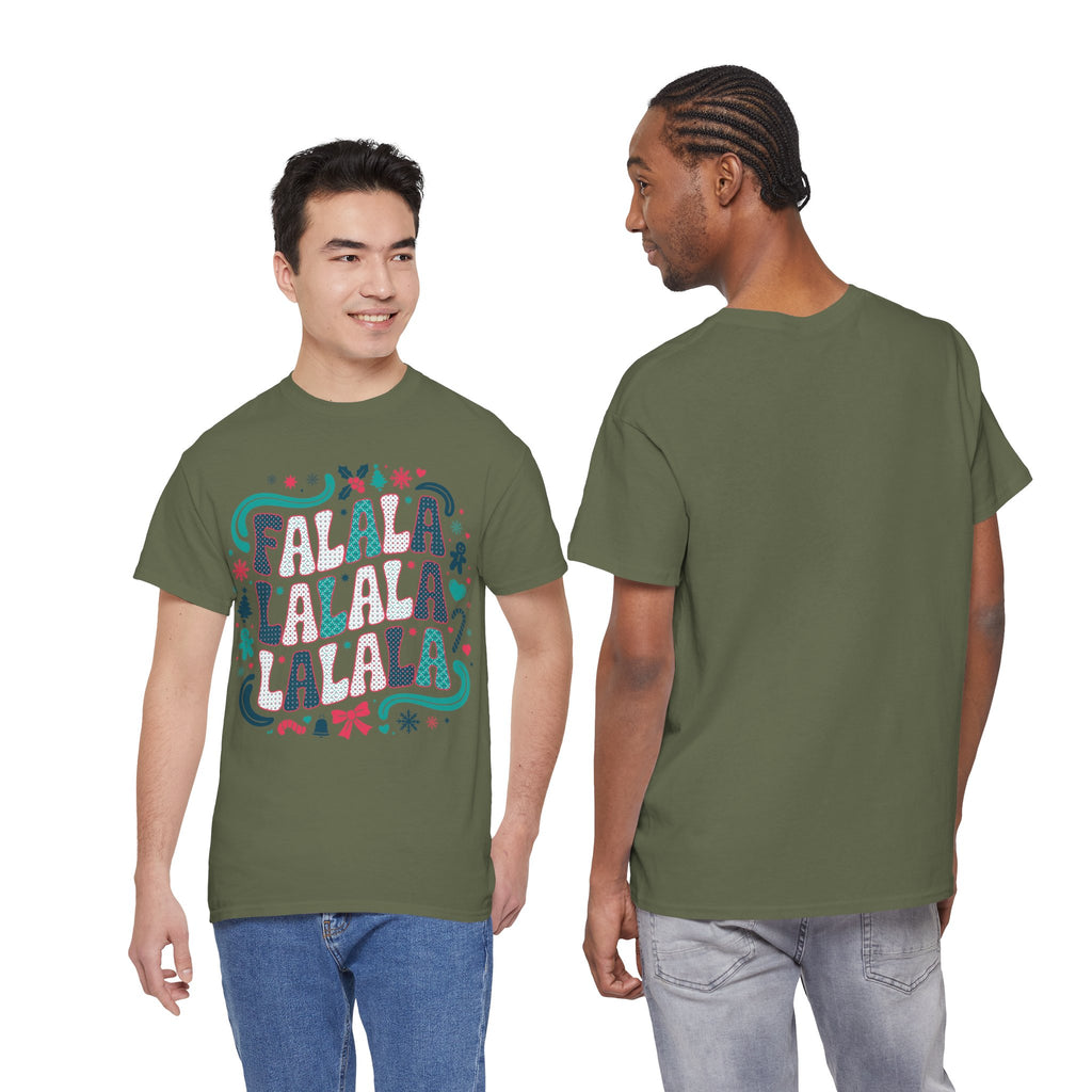 Fa La La La La Christmas T-Shirt — Festive Candy Cane & Gingerbread Holiday Unisex Cotton Tee
