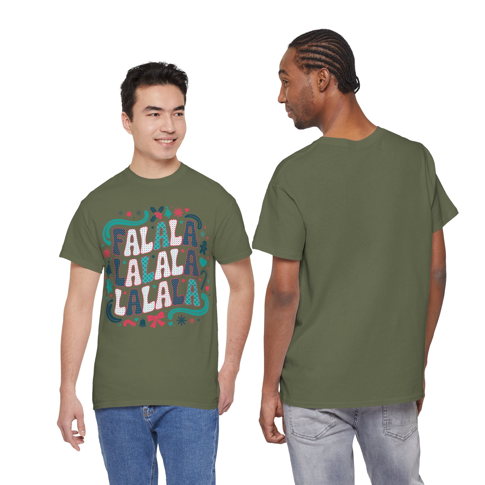 Fa La La La La Christmas T-Shirt — Festive Candy Cane & Gingerbread Holiday Unisex Cotton Tee