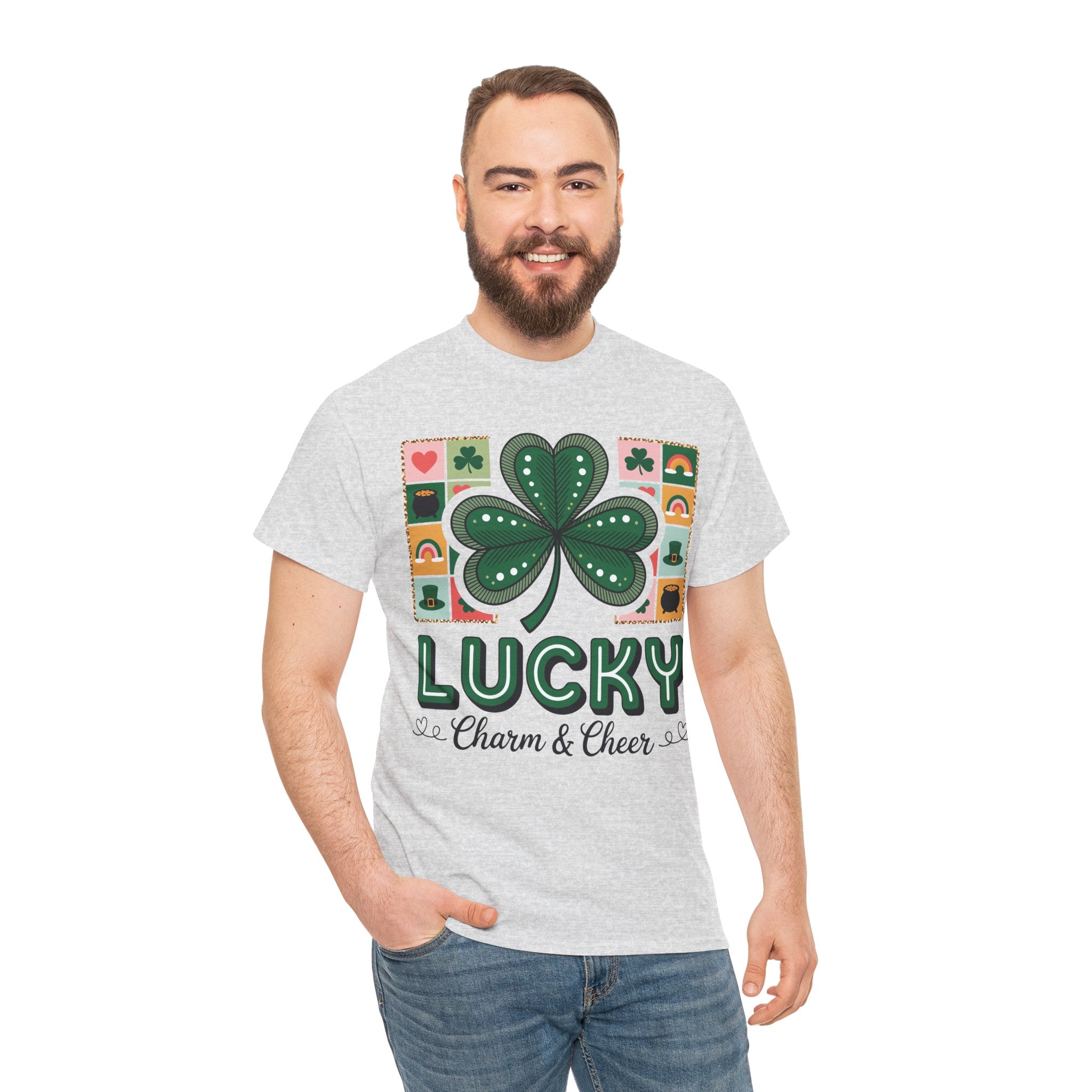 Lucky Charm & Cheer Clover Tee — Patchwork St. Patrick’s Day Unisex Cotton T-Shirt