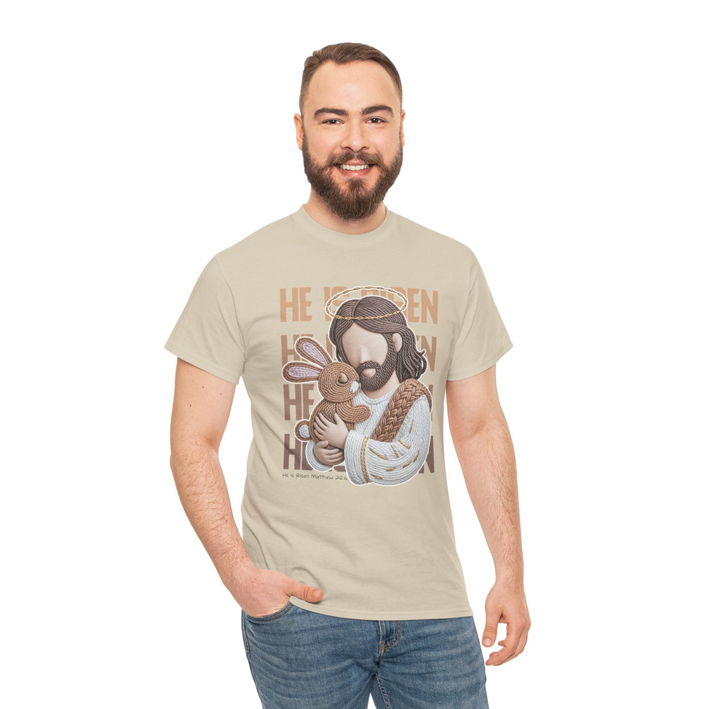 He Is Risen Matthew 28:6 Jesus With Lamb Unisex Cotton T-Shirt