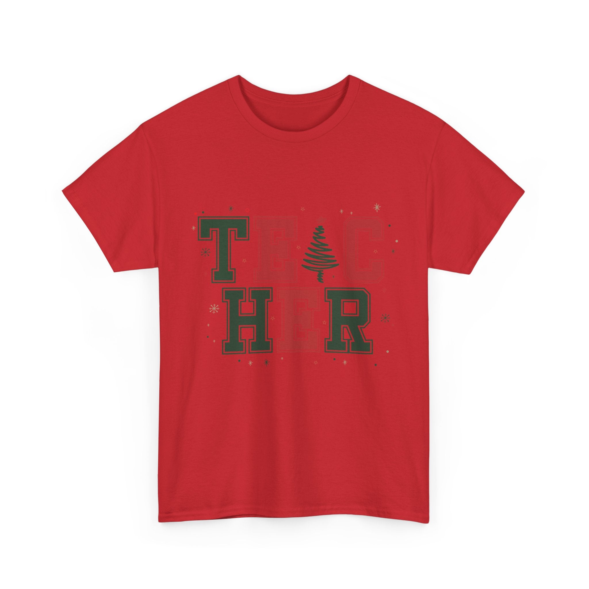 Teacher Christmas Varsity T-Shirt — Red & Green Holiday Unisex Cotton Tee