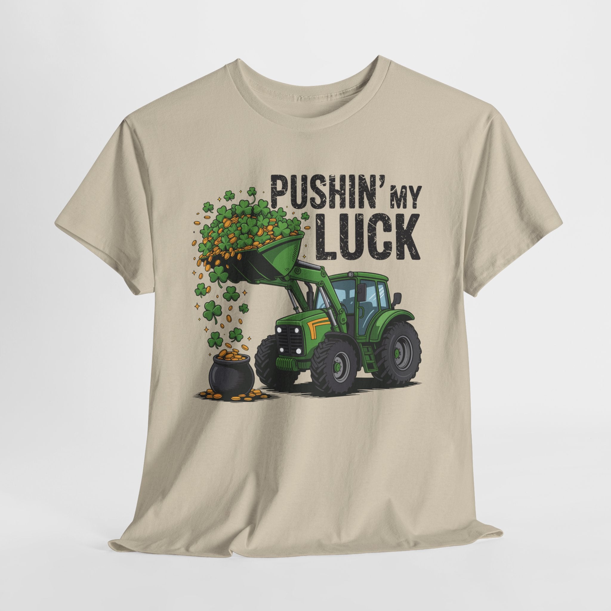Pushin' My Luck Shamrock Tractor Tee — St. Patrick's Day Unisex Cotton T-Shirt