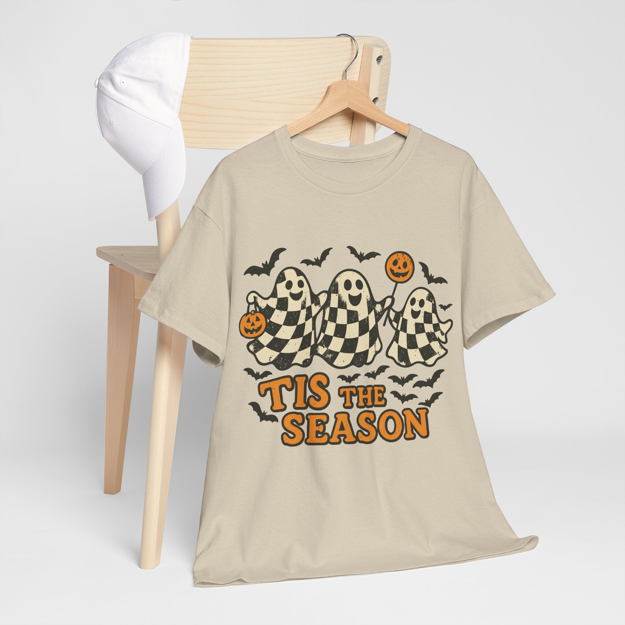 Halloween Ghosts Checker Pattern Unisex Cotton Tee