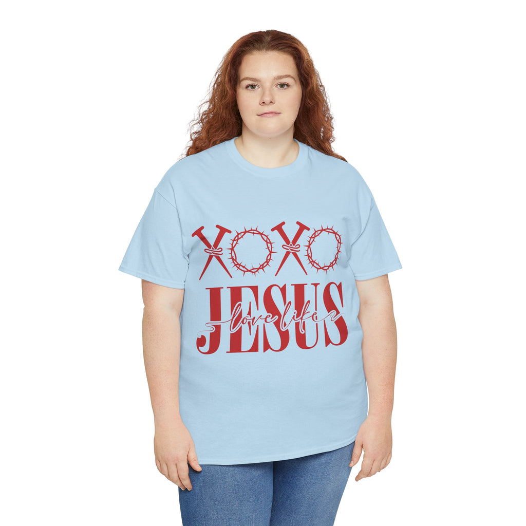 Christian Valentine T-Shirt — "XOXO Jesus Love Life" Nails & Thorn Crown Design Unisex Cotton Tee