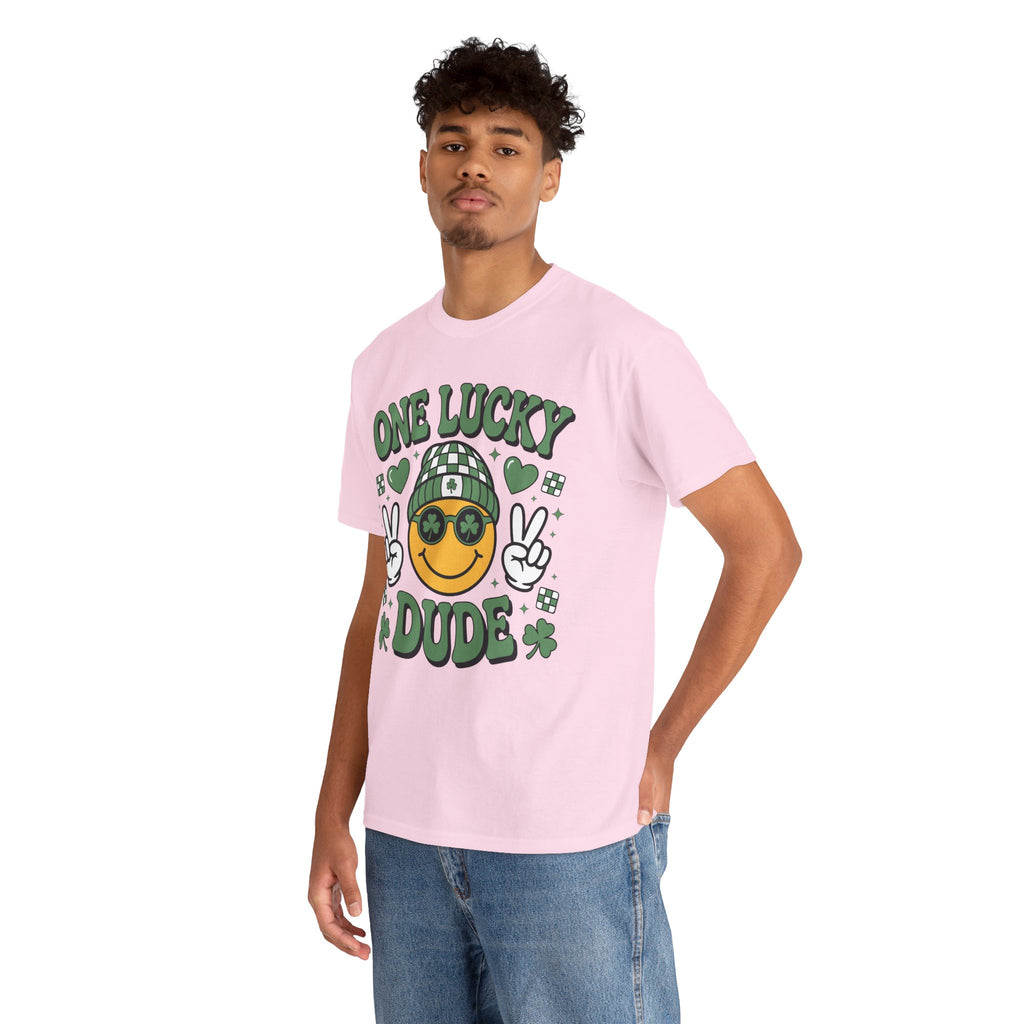 One Lucky Dude Shamrock Tee — St. Patrick's Day Smiley Unisex Cotton Tshirt