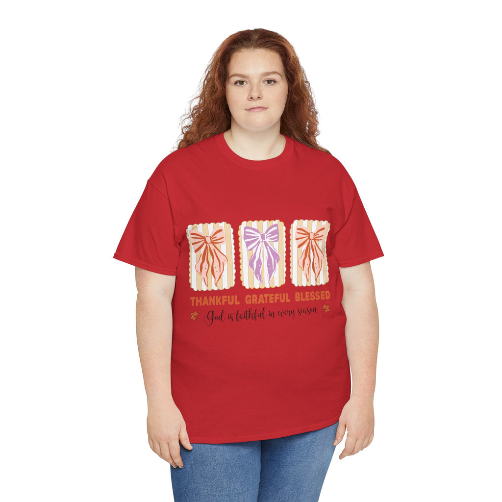 Thankful Grateful Blessed Fall Tee — God Is Faithful Pastel Bows..Unisex Cotton Tee