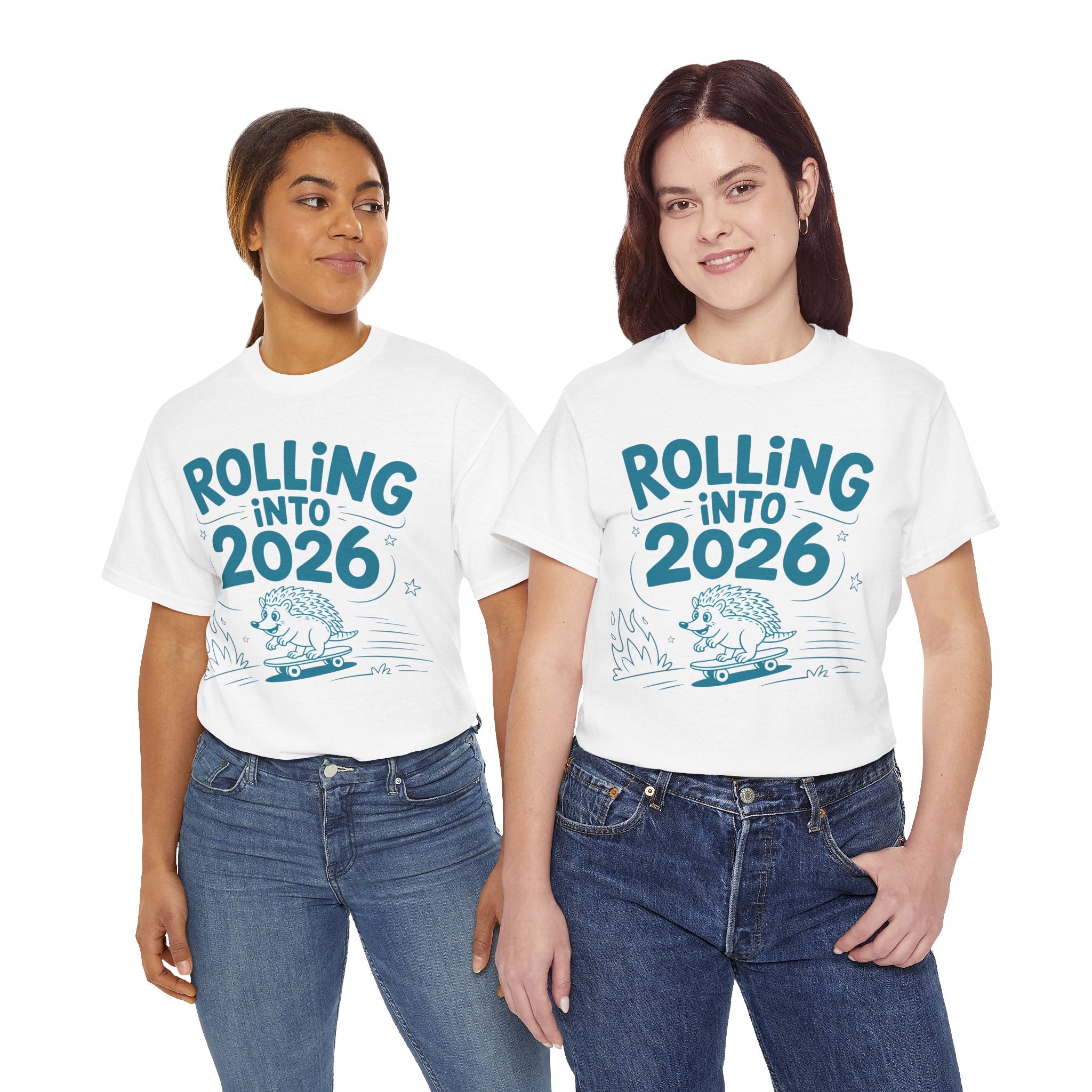 Rolling Into 2026 Hedgehog Skateboard Unisex Cotton Tee