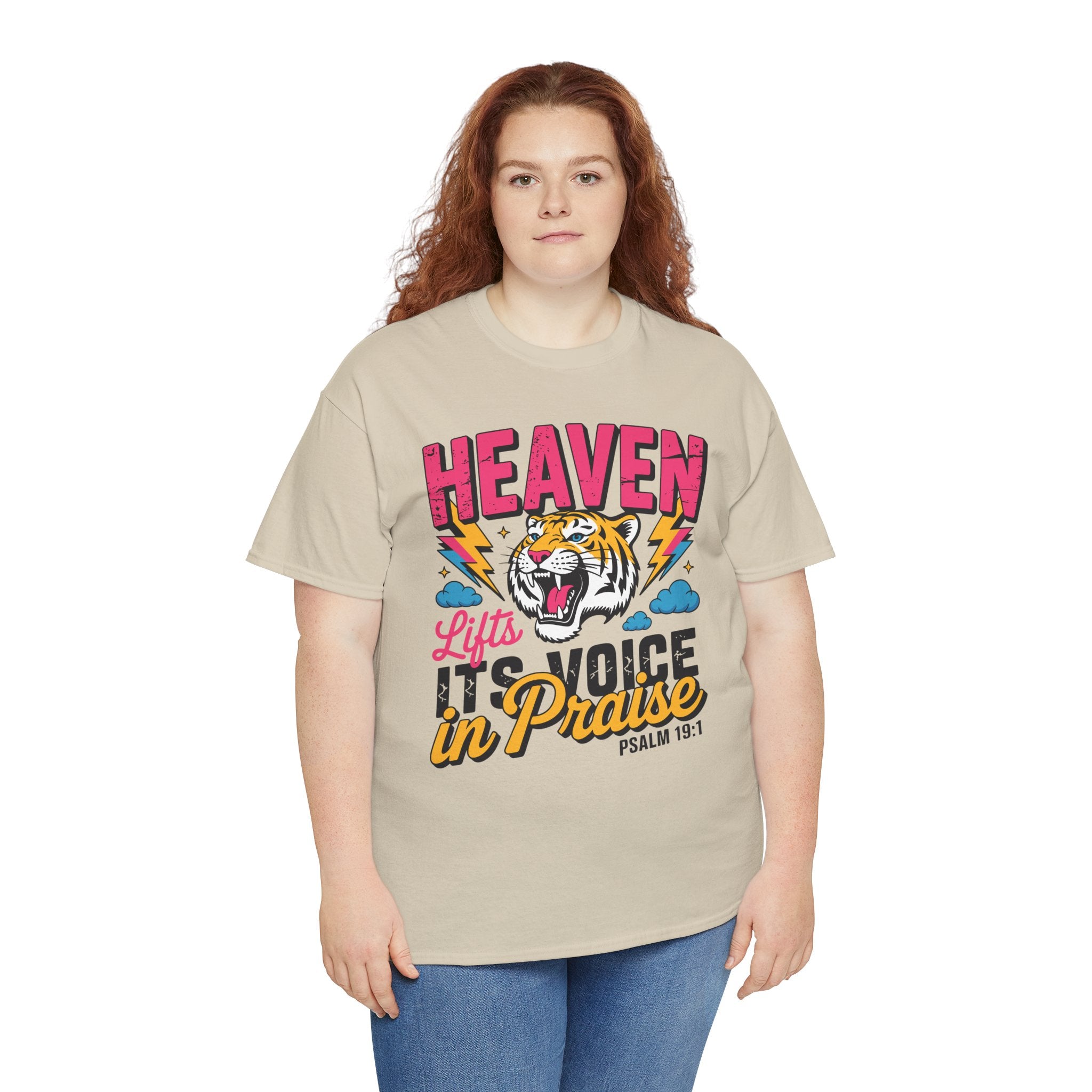 Psalm 19:1 Tiger Praise T-Shirt — Bold Christian Roaring Tiger Graphic.Unisex Cotton Tee